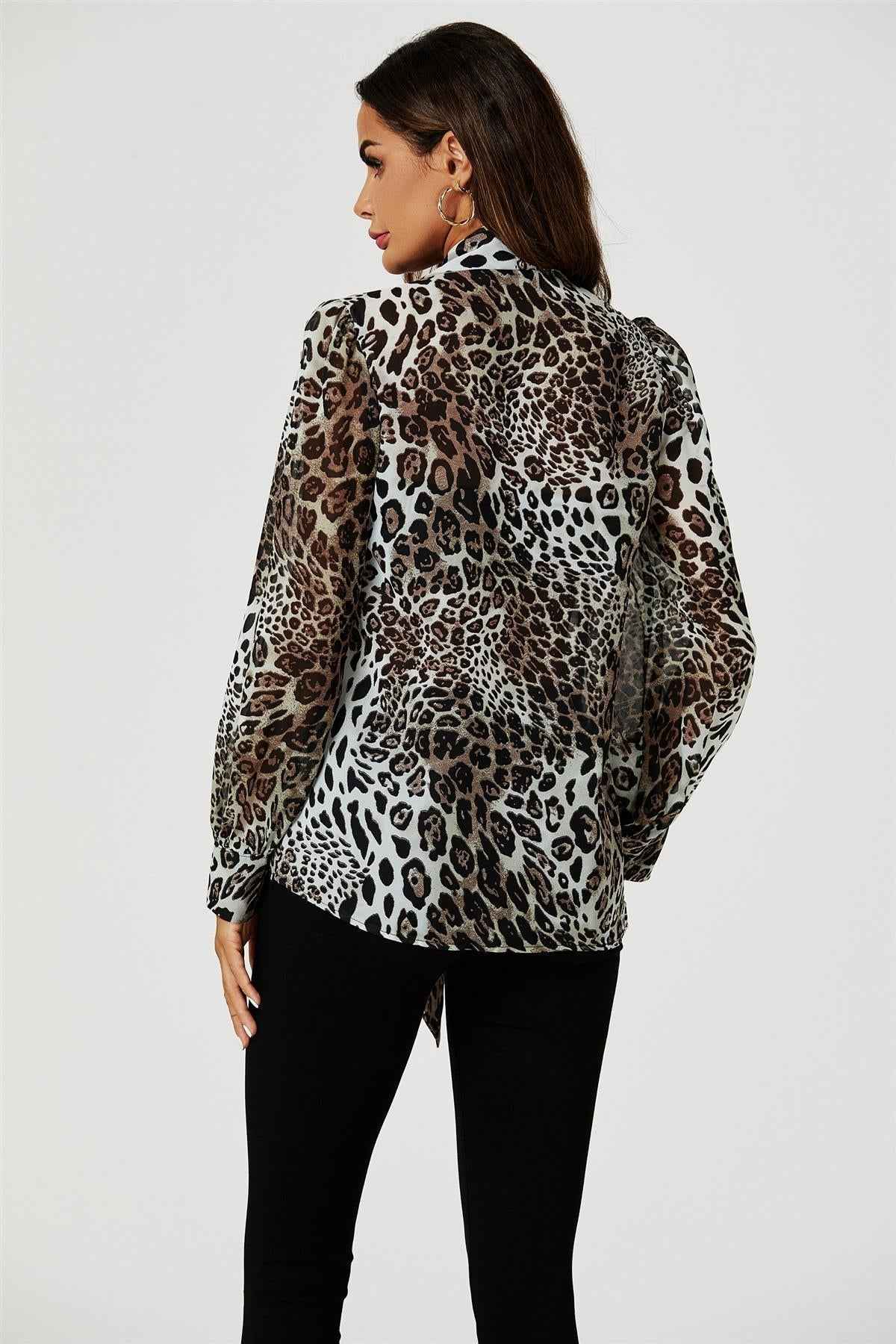Tie Detail long sleeve Blouse Top In Beige