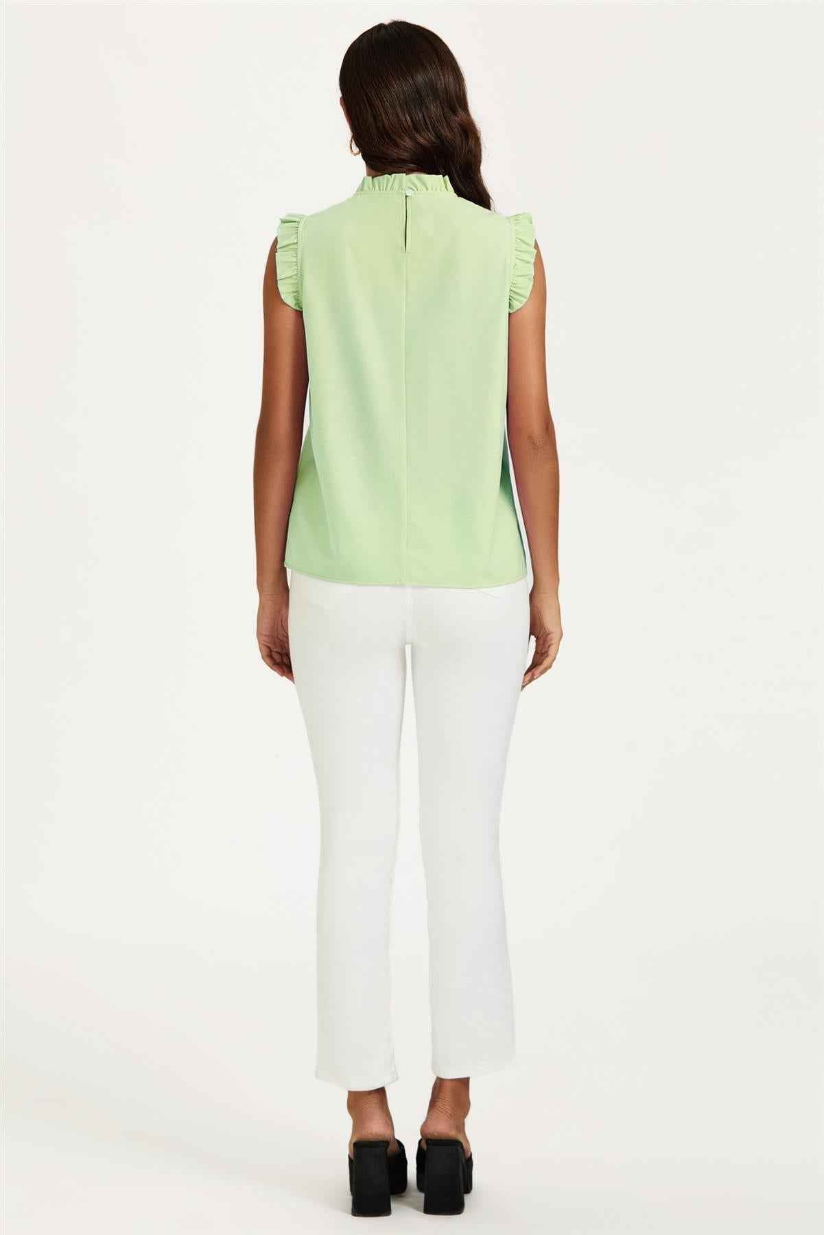 Frill Trim Sleeve Frill Neck Blouse Top In Light Green