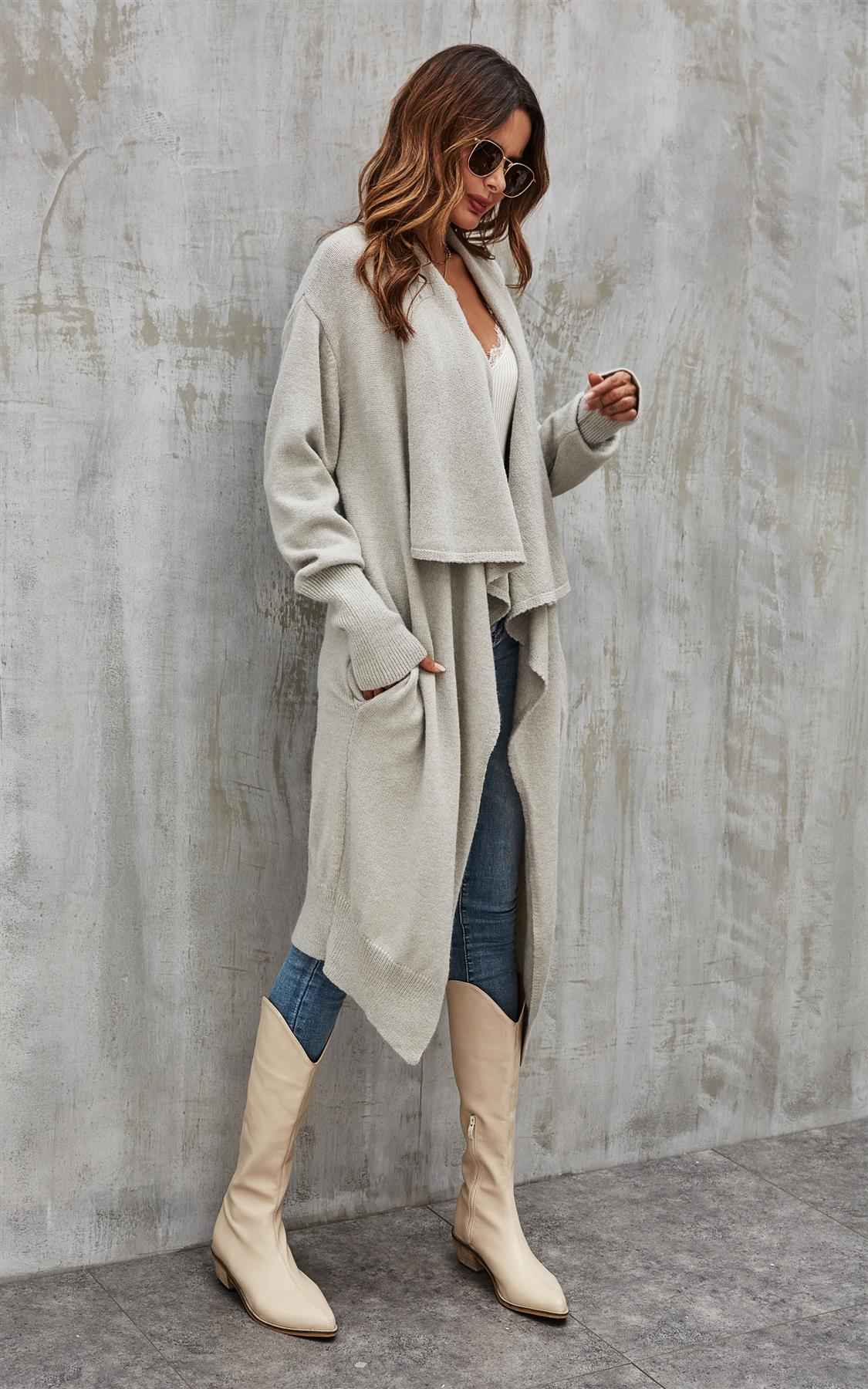 Grey Chunky Pleat Oversized Cardigan