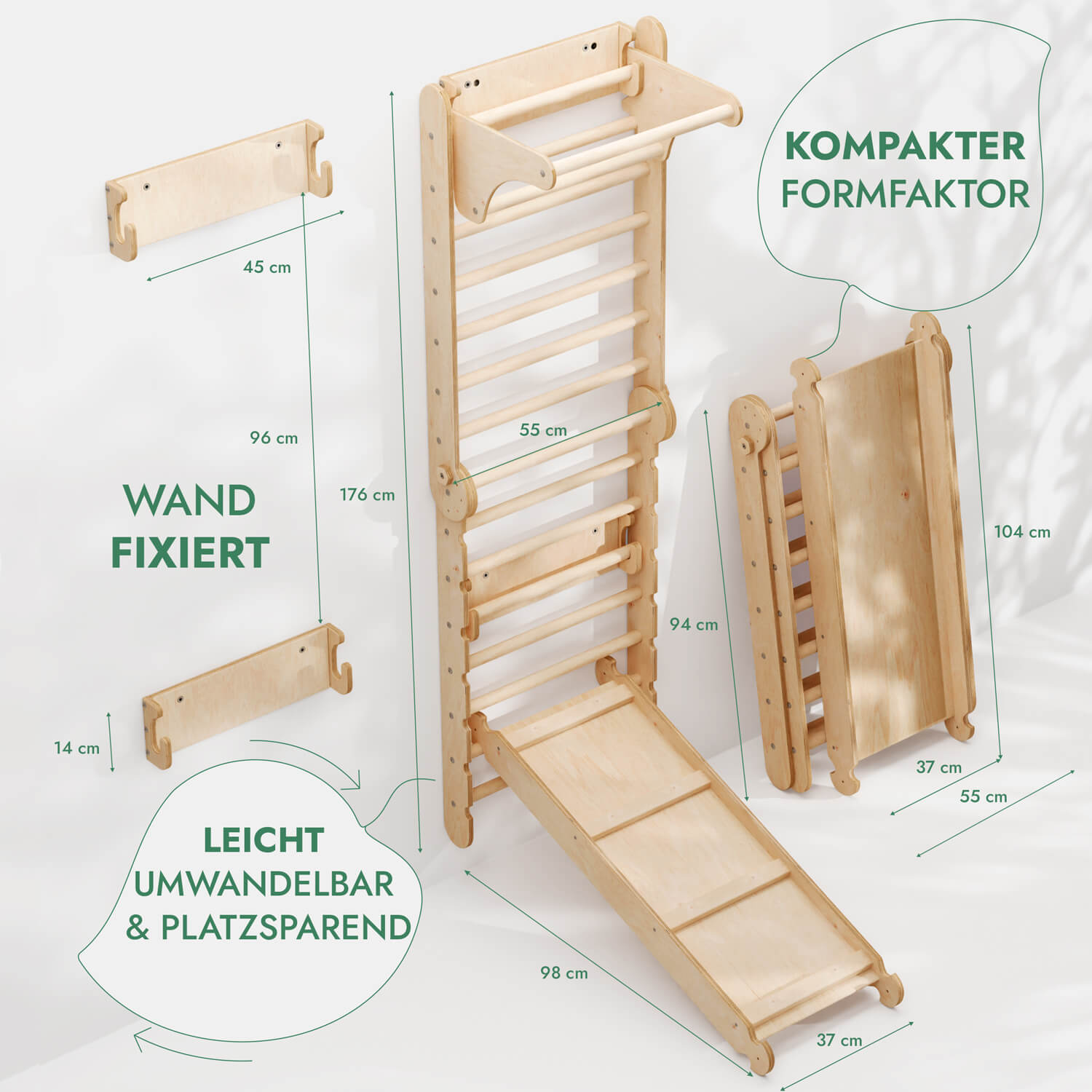 Gymnastikringe und Klimmzugstange der 6in1 Kletterwand für Kinder