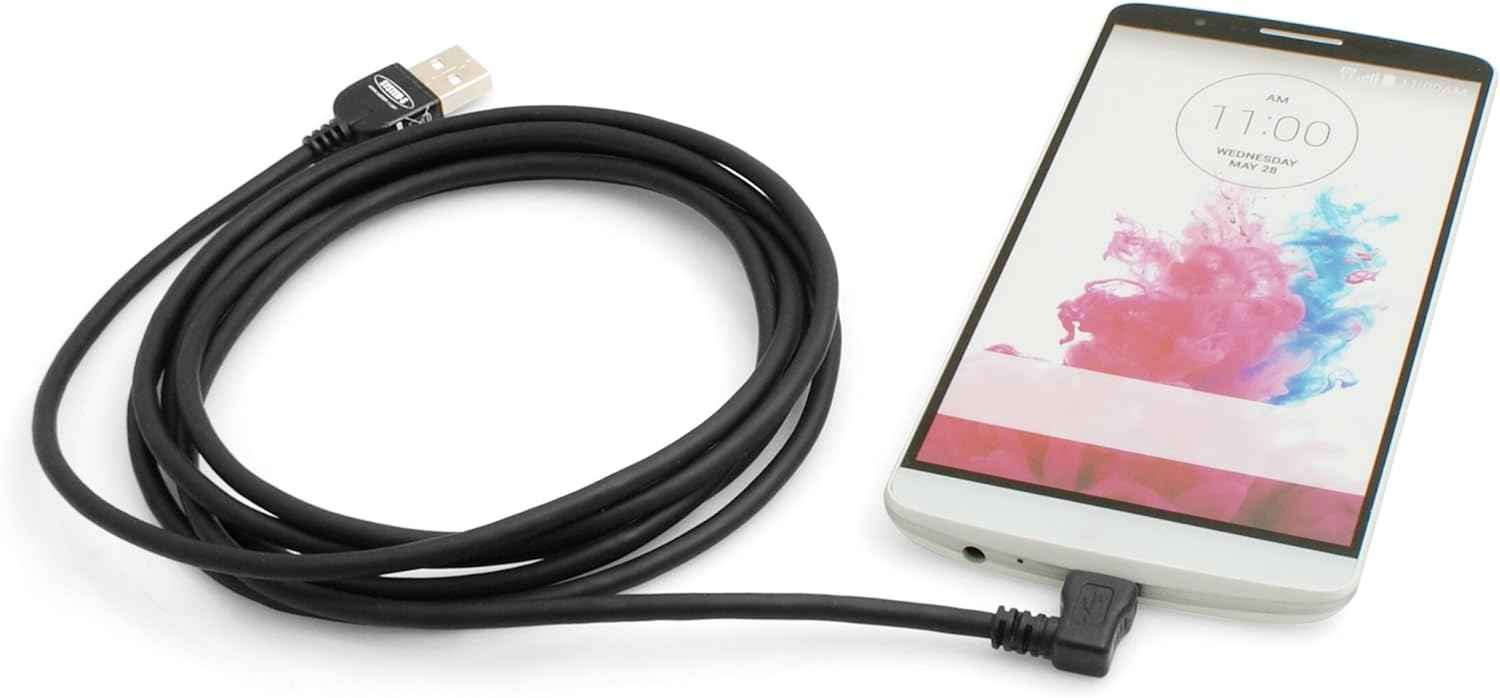 System-S USB A male zu Micro USB 2.0 male Daten- und Ladekabel 200 cm 90 grad gewinkelt rechts Winkelstecker