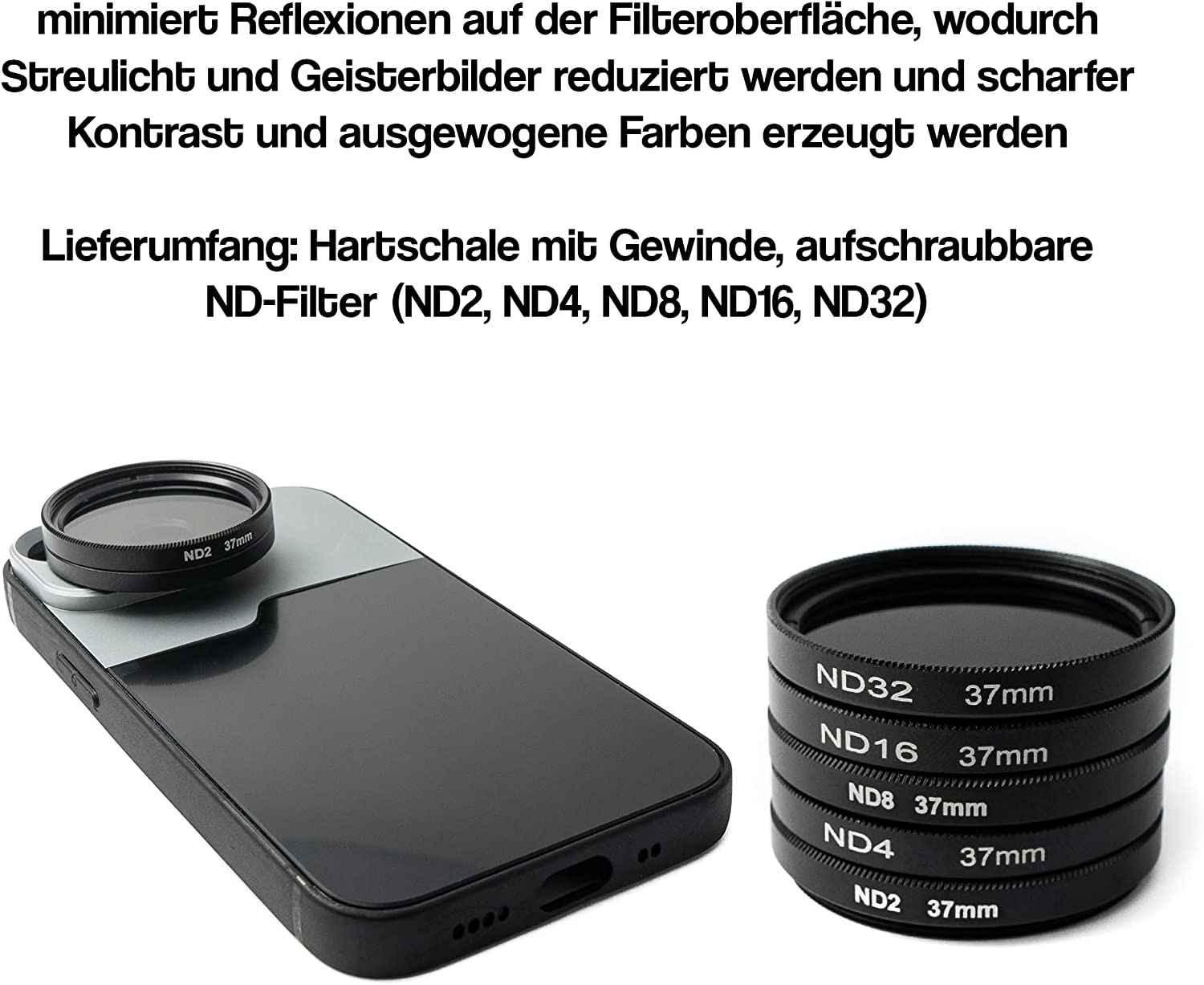 SYSTEM-S ND Filter Set 37 mm Neutraldichte mit Hülle und Tasche für iPhone 14 Plus