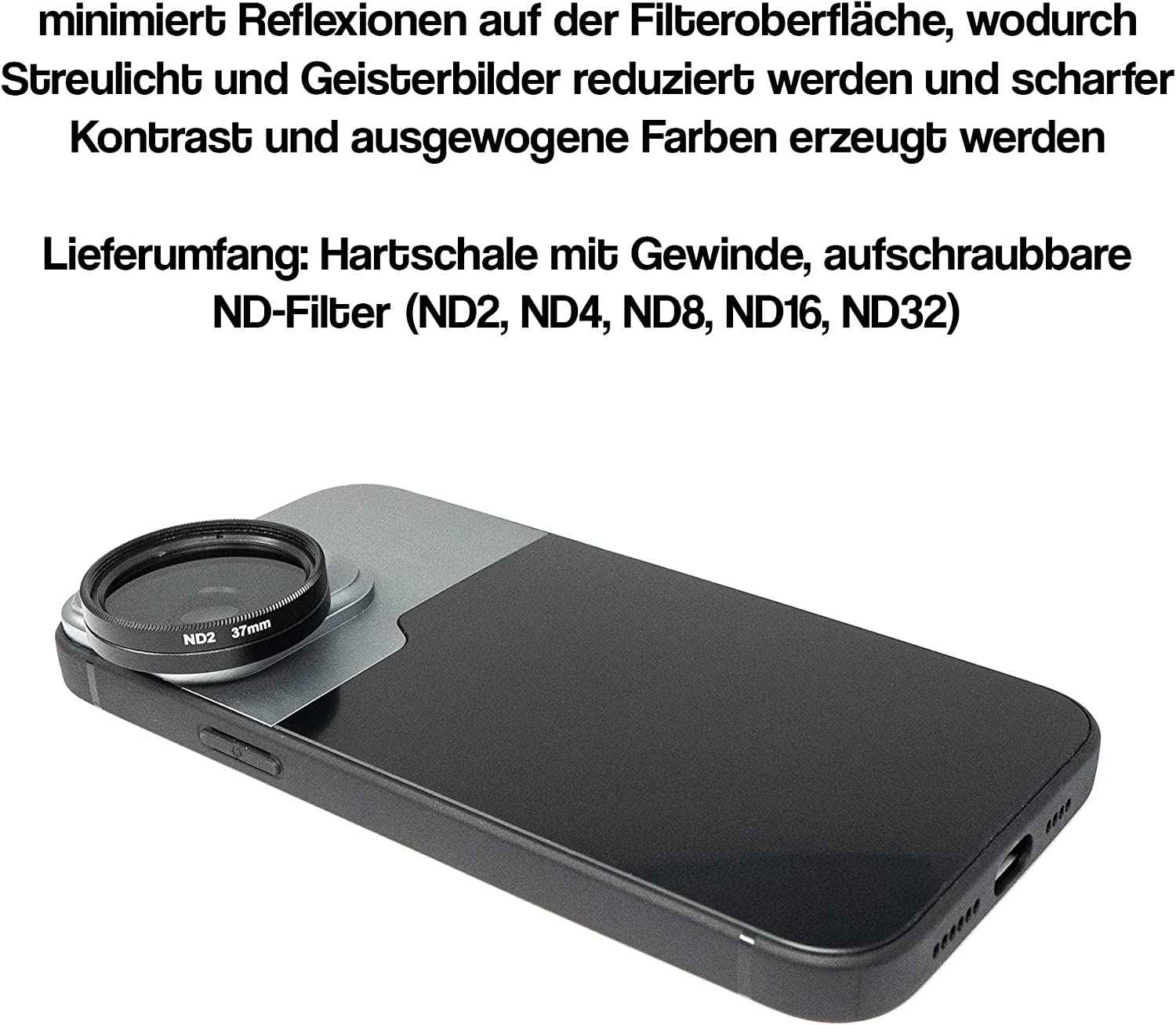 SYSTEM-S ND Filter Set 37 mm Neutraldichte mit Hülle und Tasche für iPhone 14 Pro Max