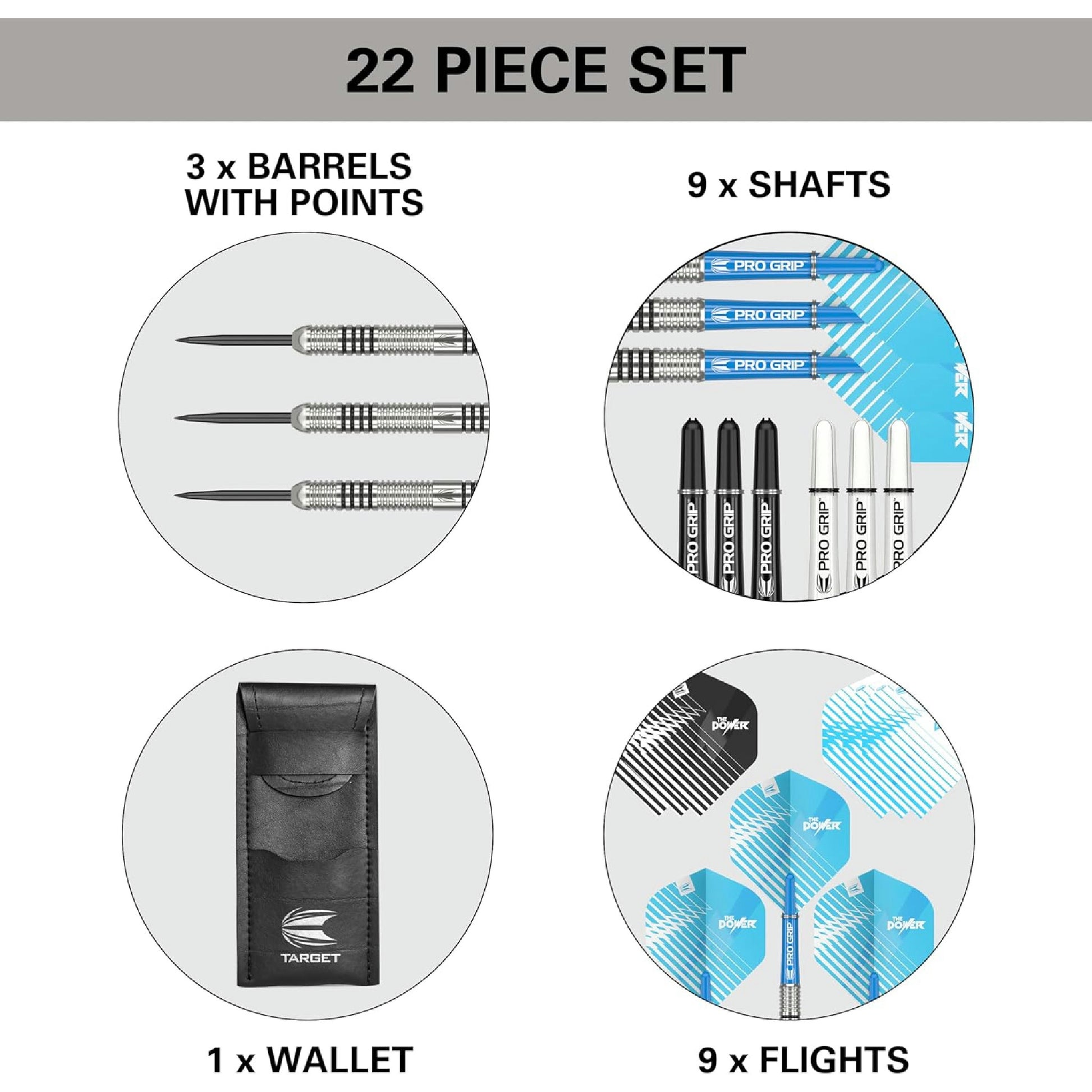 Target Darts Phil Taylor 24G Wolfram Stahlspitze Dart Satz Dartpfeile - 9 Pro Grip Schäfte - 9 Pro Ultra Dart Flights – Dart Wallet Hauptansicht