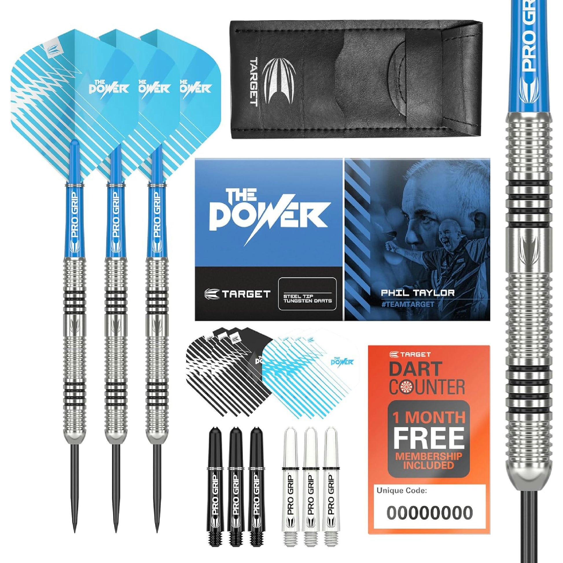 Target Darts Phil Taylor 24G Wolfram Stahlspitze Dart Satz Dartpfeile - 9 Pro Grip Schäfte - 9 Pro Ultra Dart Flights – Dart Wallet Hauptansicht