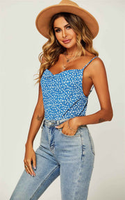 Peaty Summer Floral Print Cowl Neck Cami Top in Blue