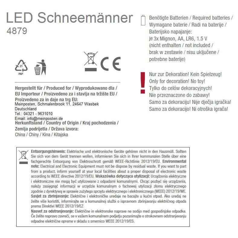 2x Schneemann mit LED bunter Schal & Mütze Höhe 20 cm Beleuchtung warmweiß