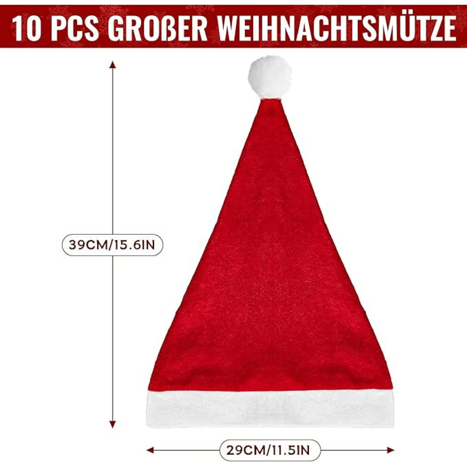 Withosent Weihnachtsmütze Erwachsene, 10 Stück Rote Nikolausmütze, Plüsch Santa Claus Mütze, Warm Weihnachtsmann Mütze Nikolaus Geschenke für Herren Damen Weihnachtsfeier Hauptansicht