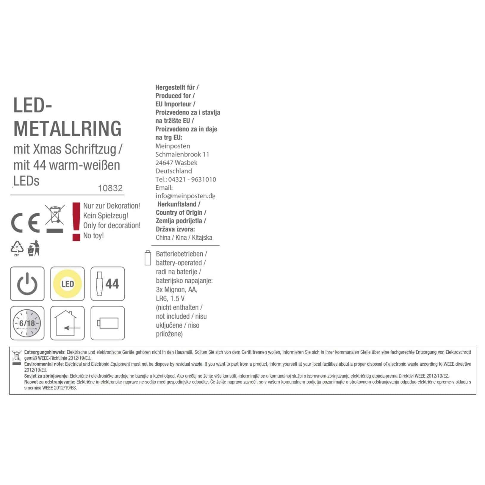 Lichterkranz Weihnachtsbeleuchtung LED warmweiß Weihnachtsdeko Ring Kranz Ø 30 cm B-WARE