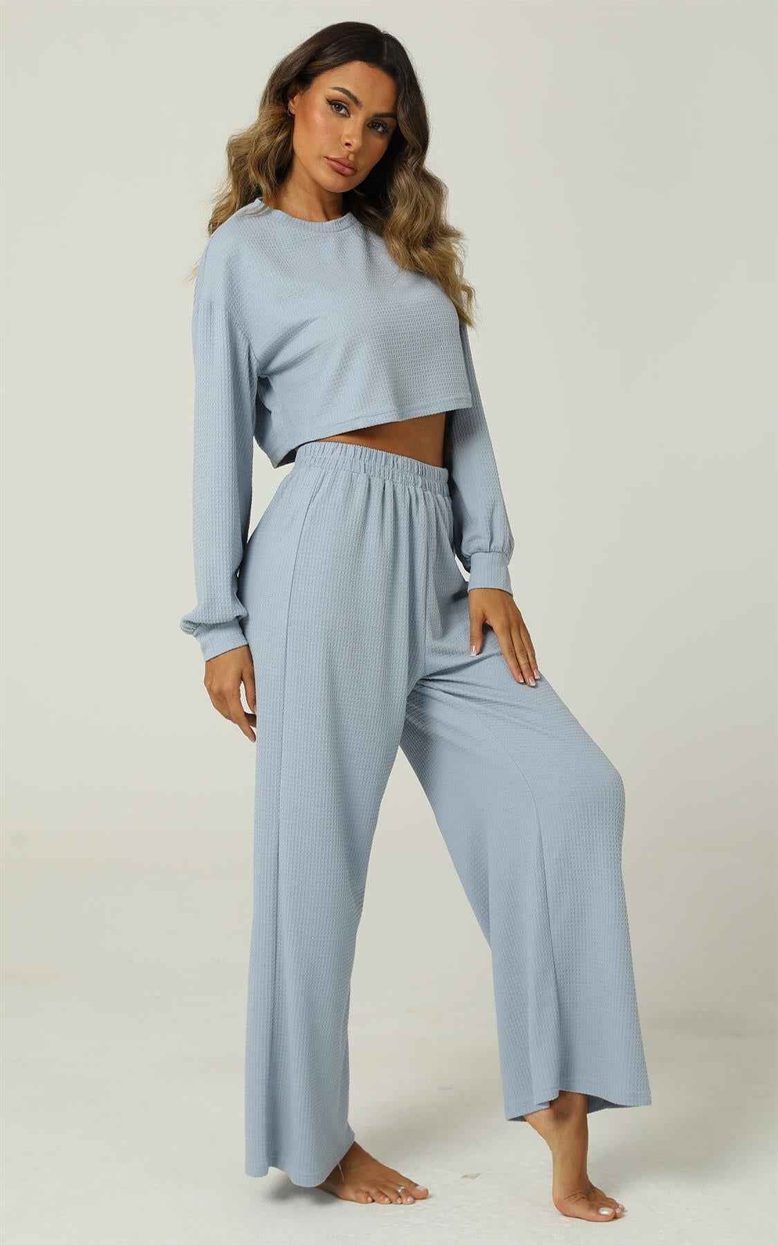 Woven Crinkle Crop Tee & Wide Leg Trousers co-ord Set