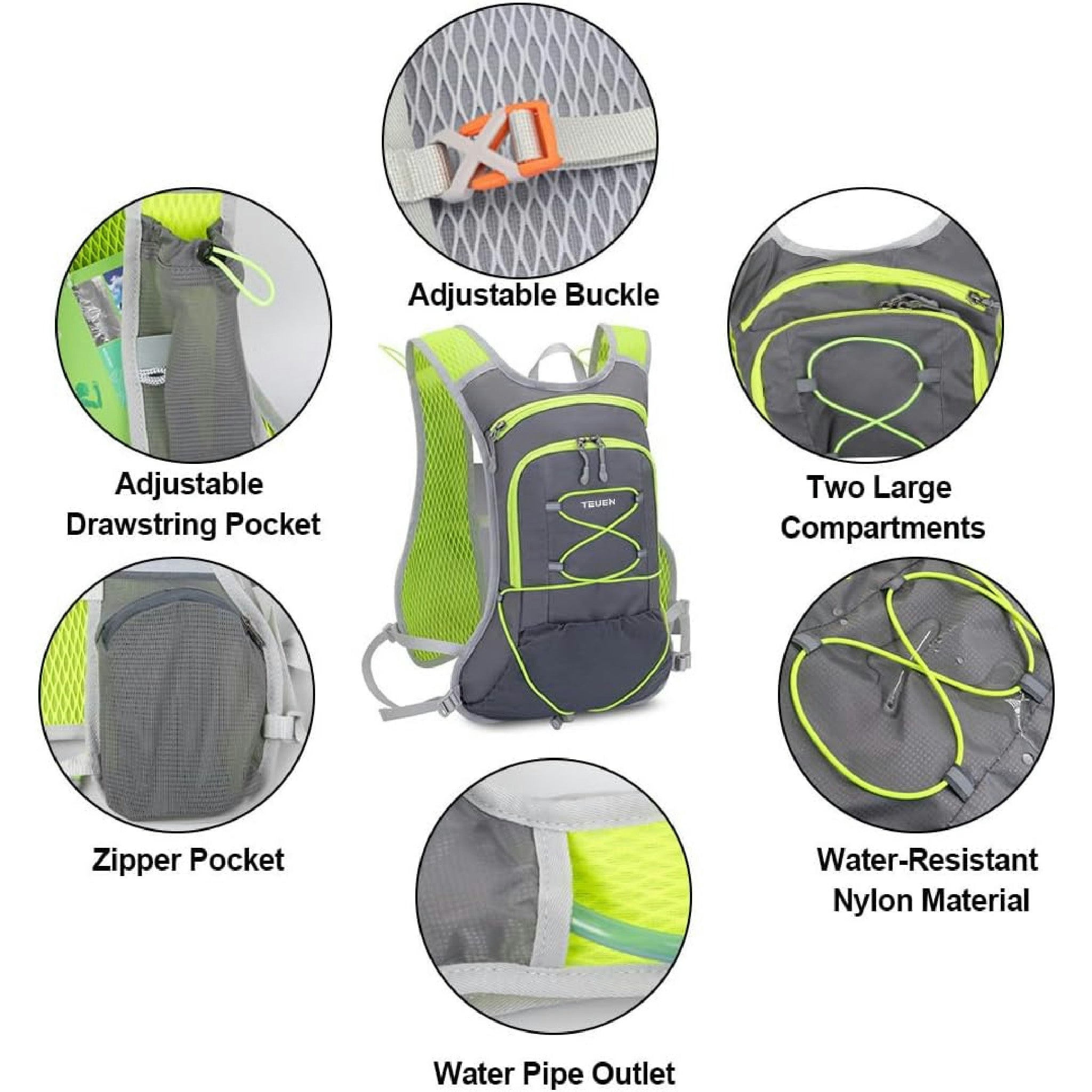 Zaino Idratazione con Vescica 2L, Zainetto Running Leggero Donna Uomo Zaino con Sacca Idrica per Corsa MTB Ciclismo Maratona Trekking Trail, Zaino Acqua 6L Unisex Adulto (grigio) Hauptansicht