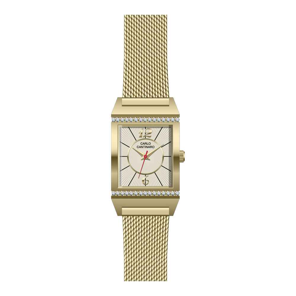 Damenuhr CC3009 Metall goldfarben matt 26 mm Quarz Armbanduhr | Carlo Cantinaro