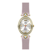 Damenuhr CC3012 Metallgehäuse goldfarben 30 mm Lederarmband rosa Quarz