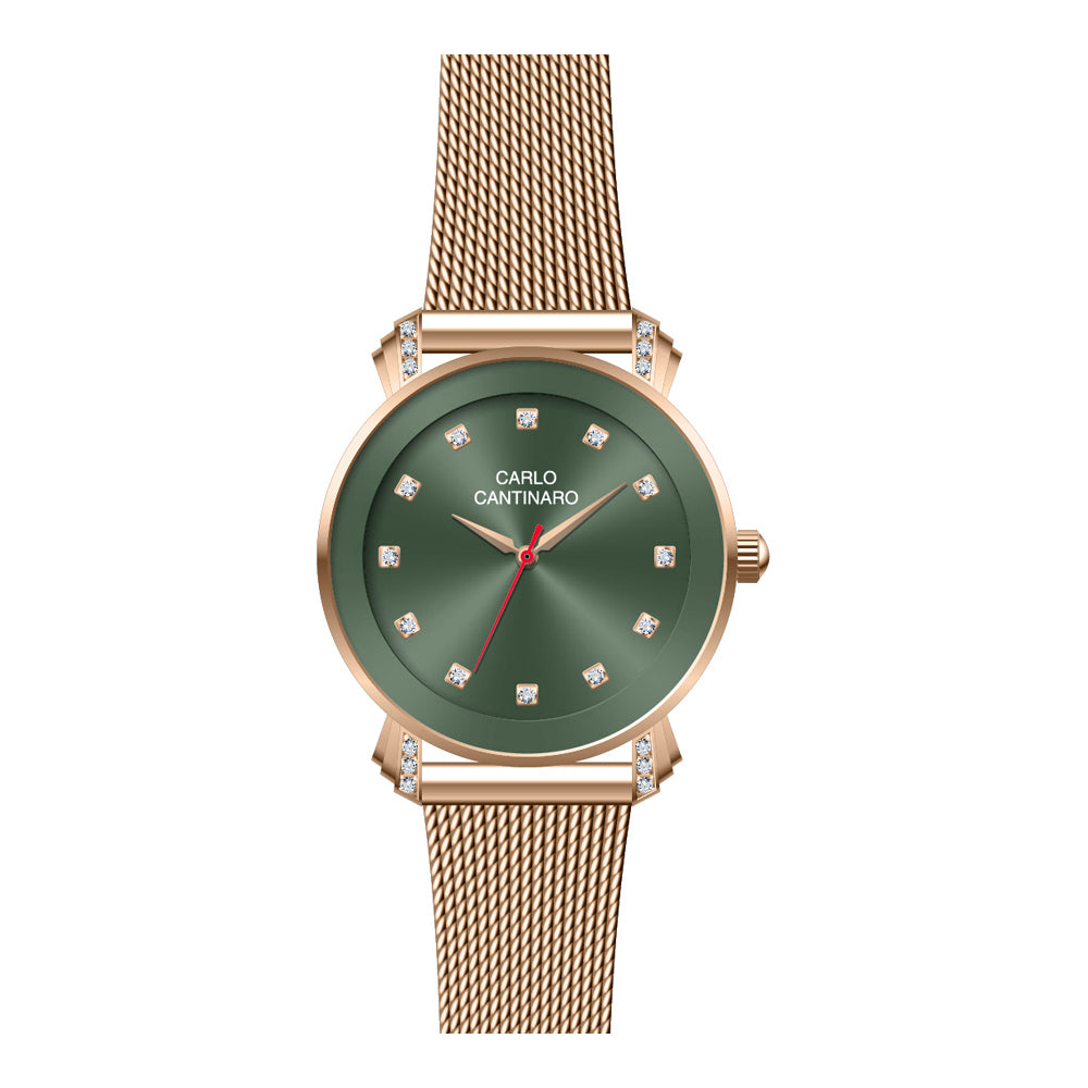 Damenuhr CC3013 Metallgehäuse roségold 40 mm Quarz grünes Zifferblatt