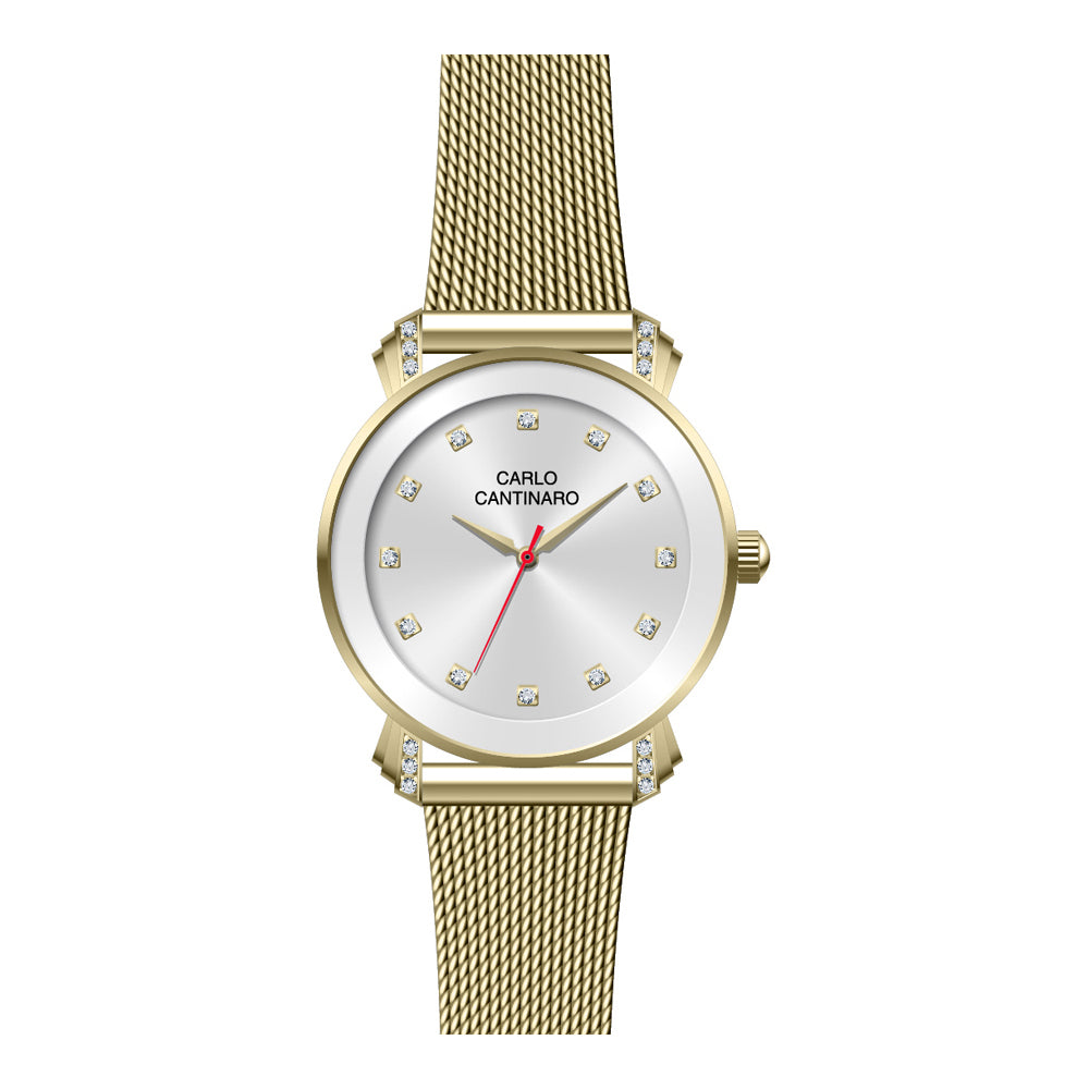 Damenuhr CC3014 Metallgehäuse gold 40 mm Quarz Armbanduhr | Carlo Cantinaro