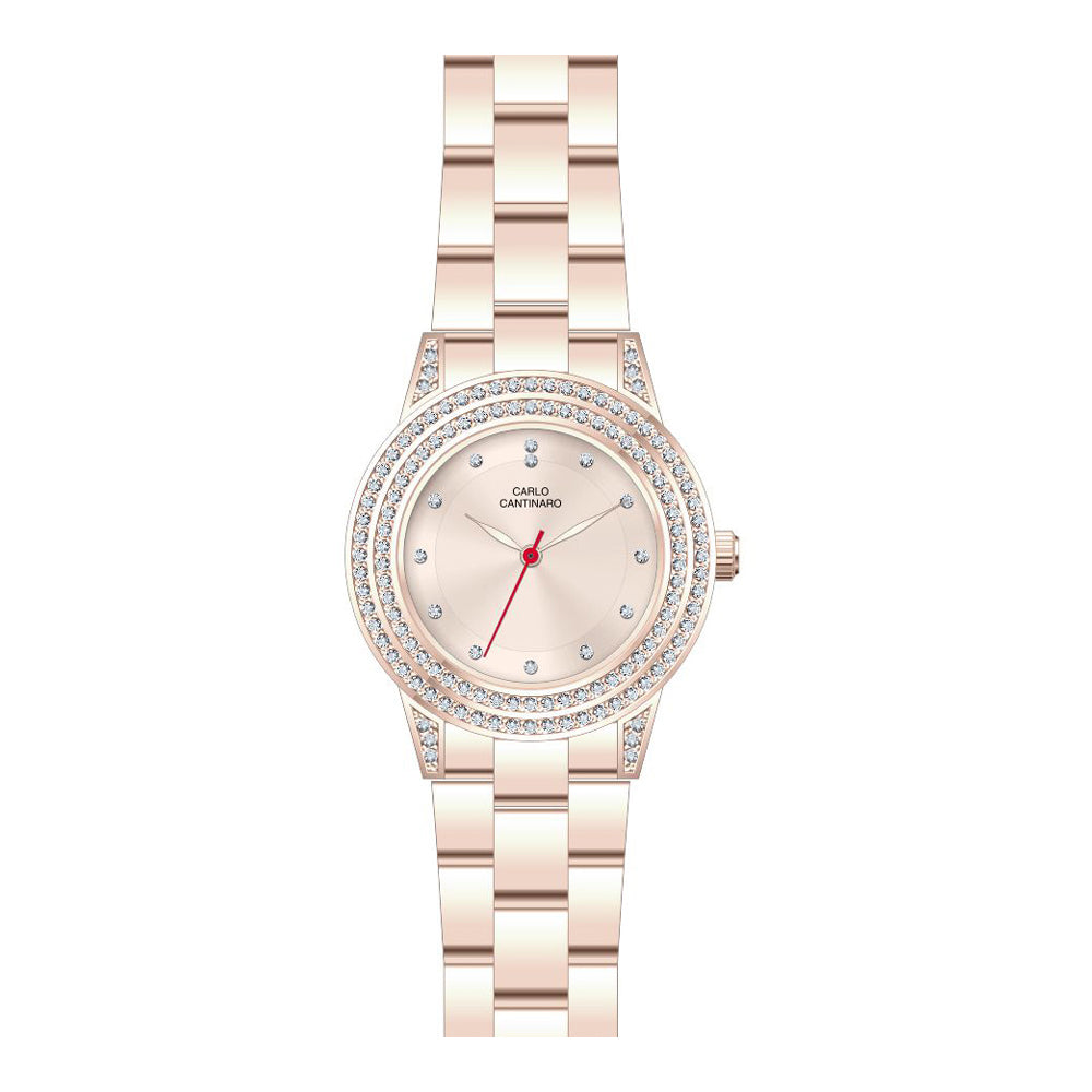 Damenuhr CC3017 Metallgehäuse roségold 30 mm Quarz Armbanduhr | Carlo Cantinaro