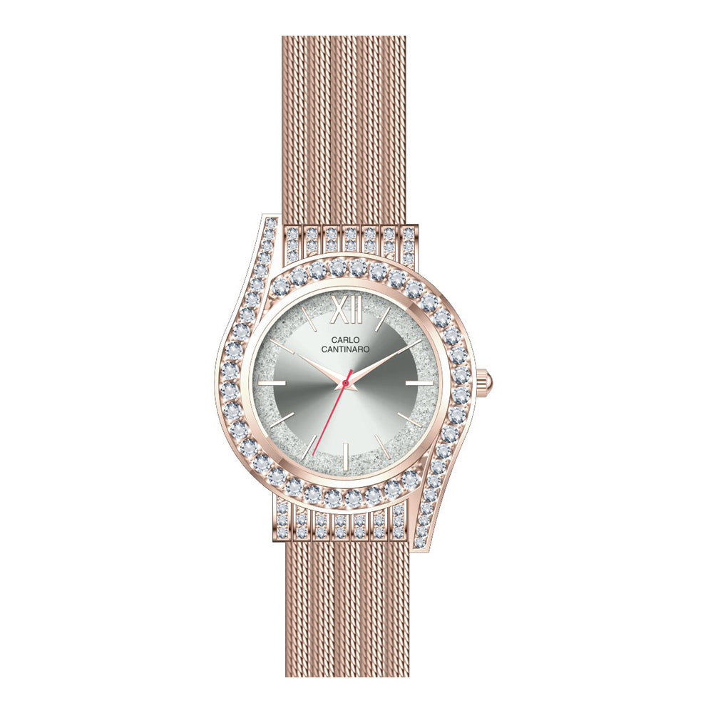 Damenuhr CC3019 Metallgehäuse roségold 38 mm Quarz mit Steinbesatz