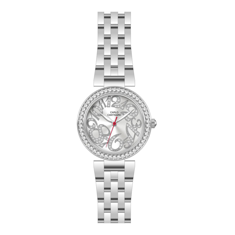 Damenuhr CC3022 Metallgehäuse silber 36 mm Quarz Armbanduhr | Carlo Cantinaro
