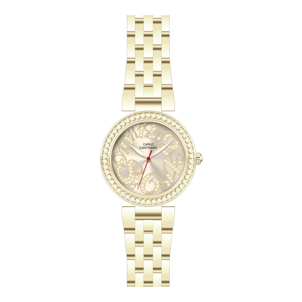 Damenuhr CC3023 Metallgehäuse goldfarben 36 mm Quarz Armbanduhr