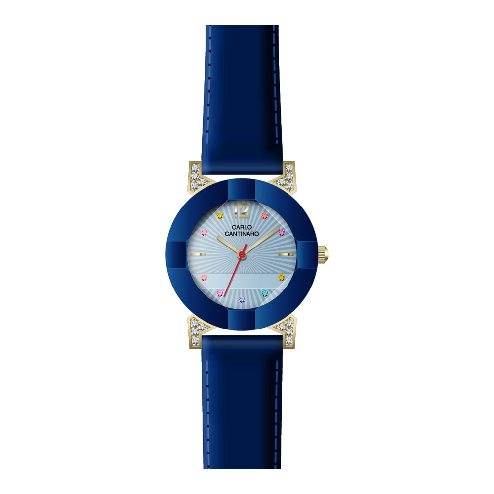 Damenuhr CC3026 Metallgehäuse goldfarben blau Lederarmband 30 mm Quarz