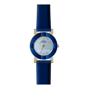 Damenuhr CC3026 Metallgehäuse goldfarben blau Lederarmband 30 mm Quarz