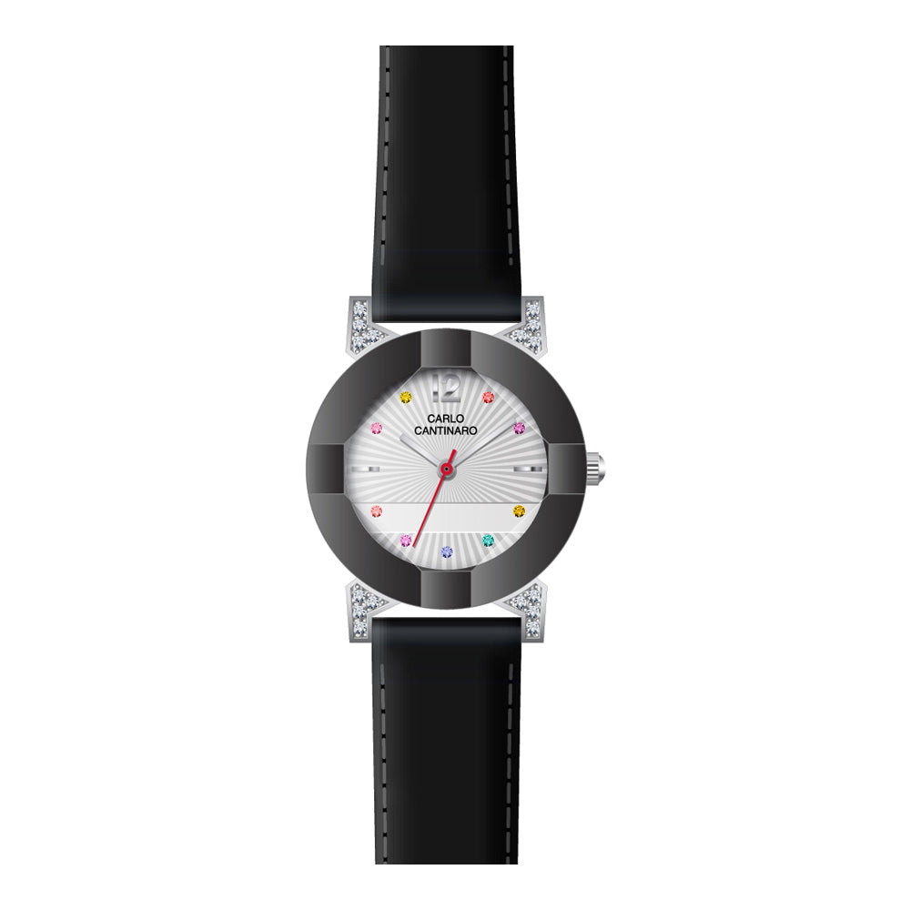 Damenuhr CC3027 Metallgehäuse silber 30 mm Lederarmband Quarz | Carlo Cantinaro
