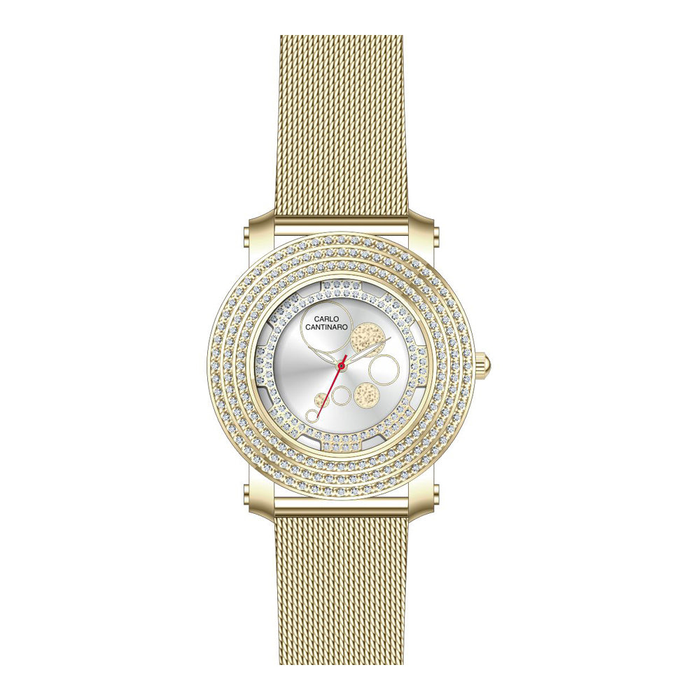 Damenuhr CC3028 Metallgehäuse gold 40 mm Quarz Armbanduhr | Carlo Cantinaro