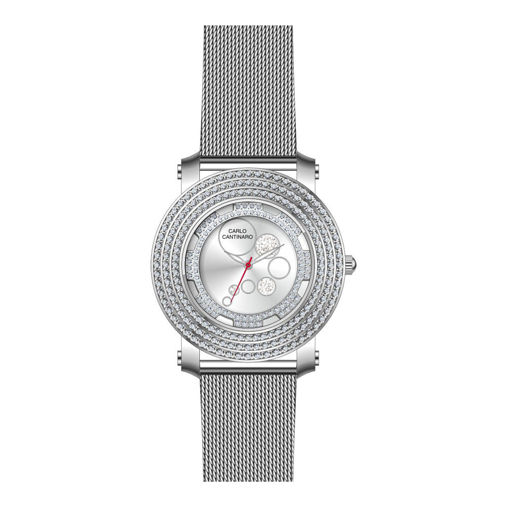 Damenuhr CC3029 Metallgehäuse silber 40 mm Quarz Armbanduhr | Carlo Cantinaro