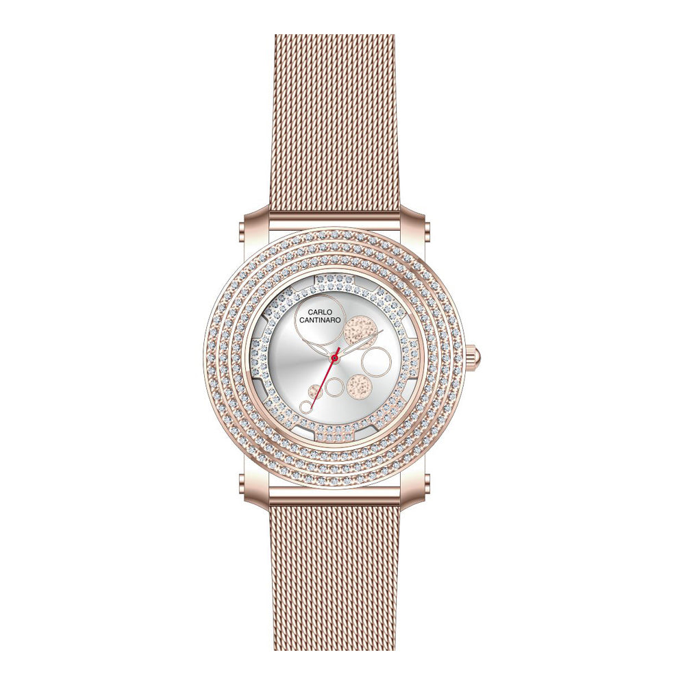 Damenuhr CC3030 Metallgehäuse roségold 40 mm Quarz Steinbesatz | Carlo Cantinaro