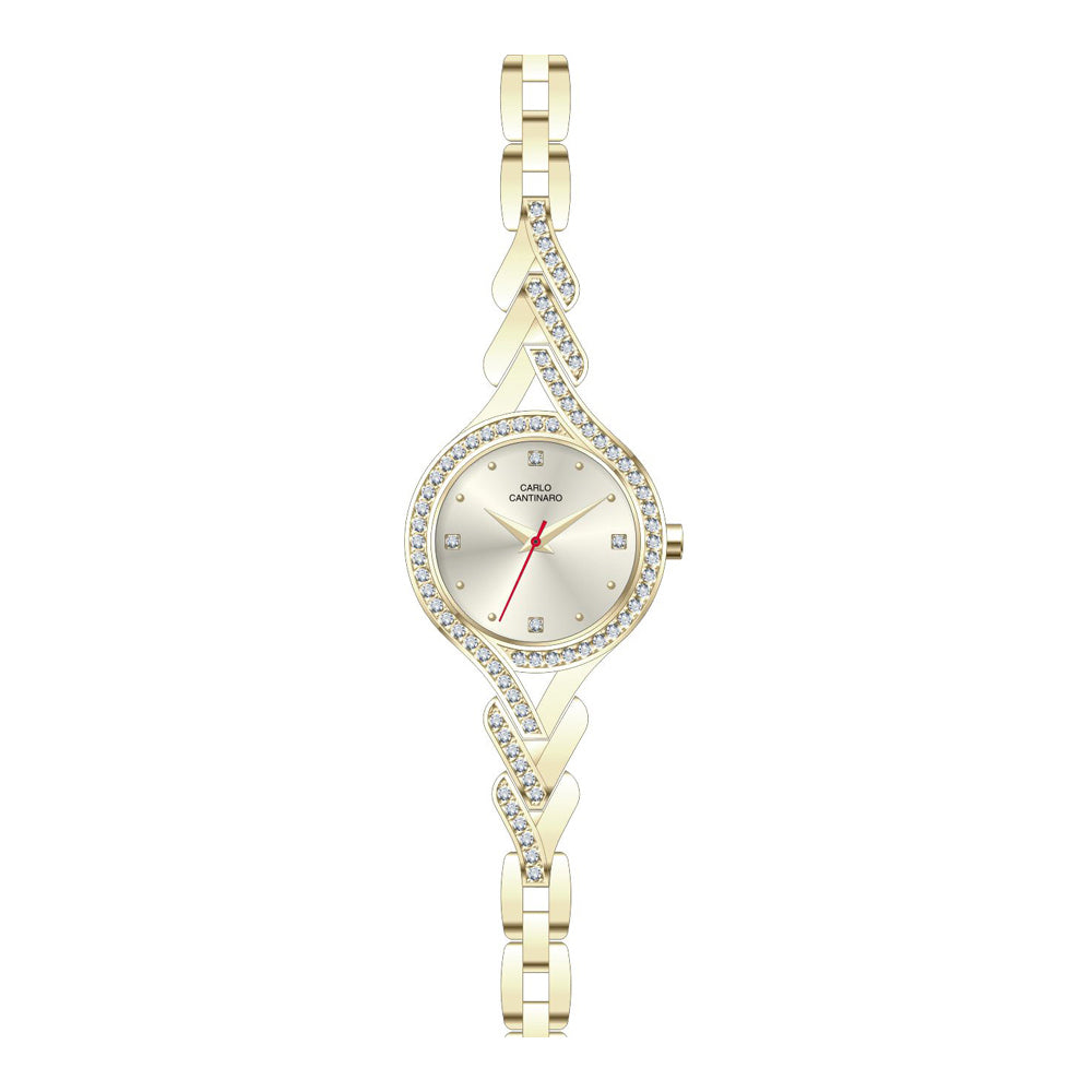 Damenuhr CC3032 Metall goldfarben 30 mm Quarz Steinbesatz | Carlo Cantinaro