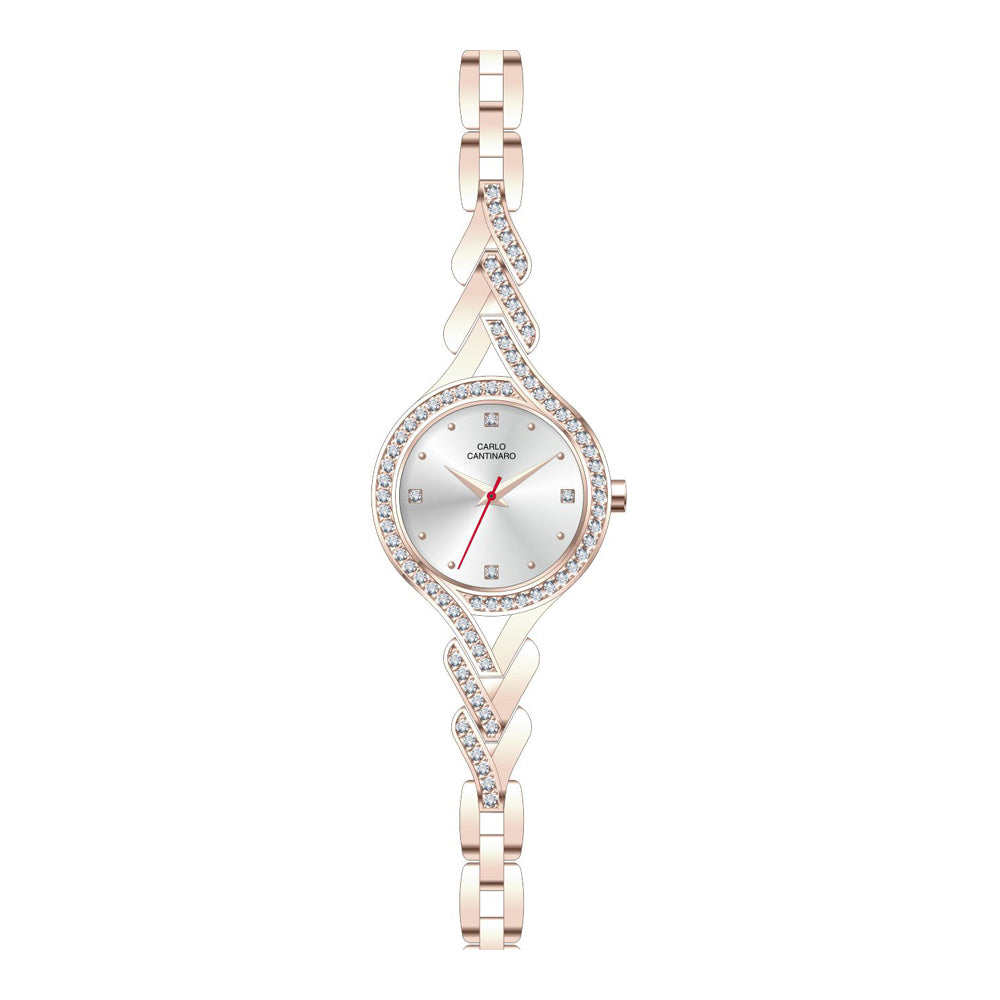 Damenuhr CC3033 Quarz Metallgehäuse roségold 30 mm Steinbesatz | Carlo Cantinaro