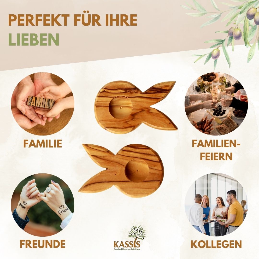 Olivenholz Eierständer Hase von Zeus, dekorative Tischdeko für Ostern