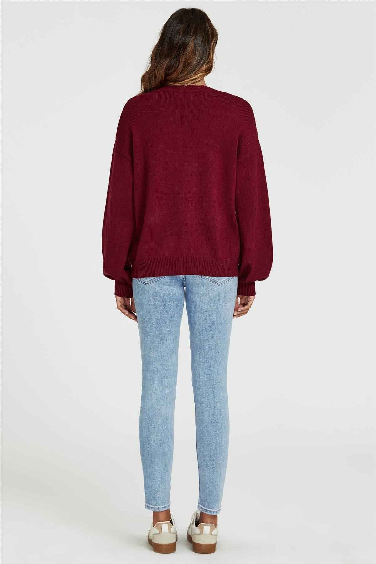 Bow Pattern Jumper Top In Wine
