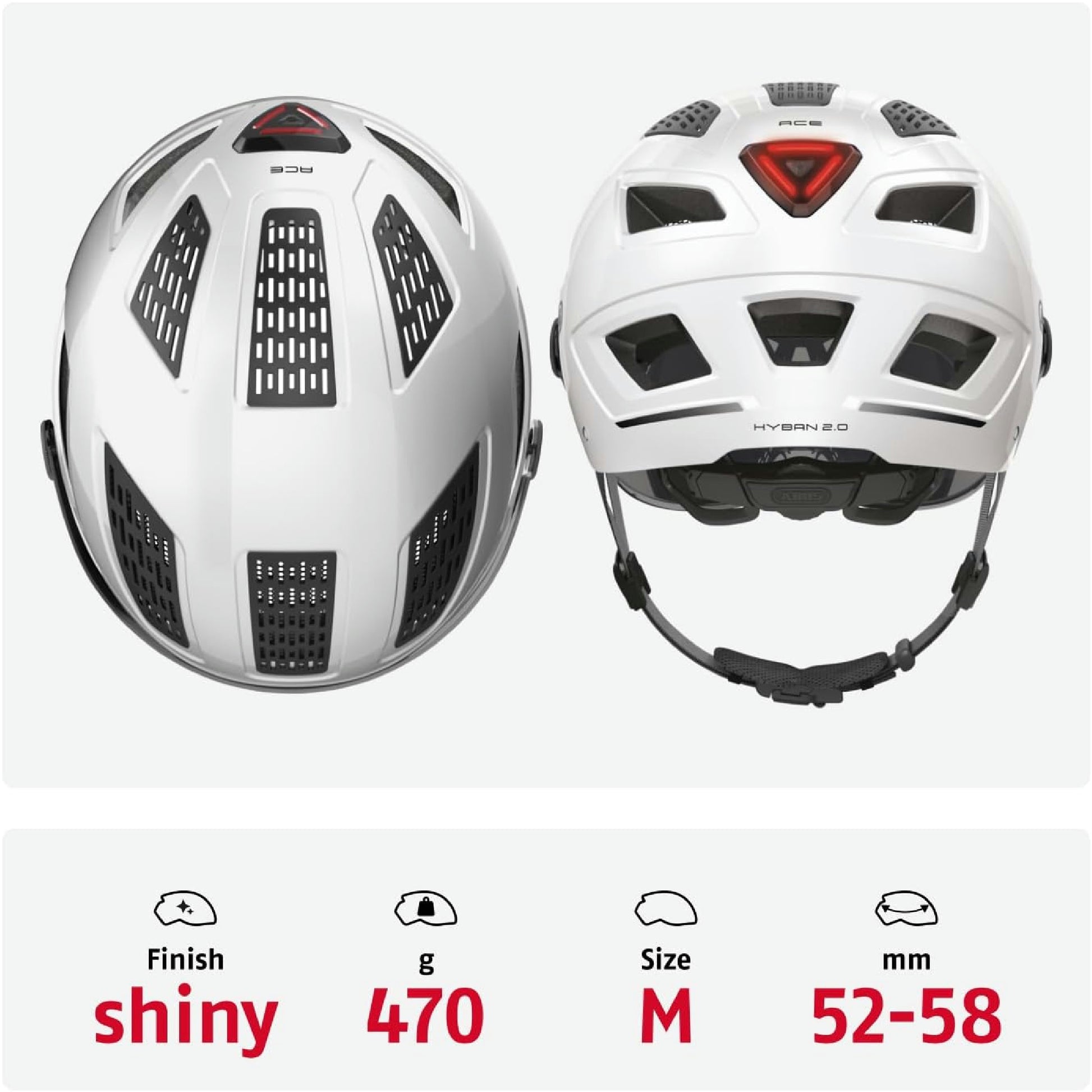 ABUS Stadthelm Hyban 2.0 ACE - Fahrradhelm mit Visier, Licht und ABS-Hartschale - für Damen und Herren - Weiß, Größe M​ Hauptansicht