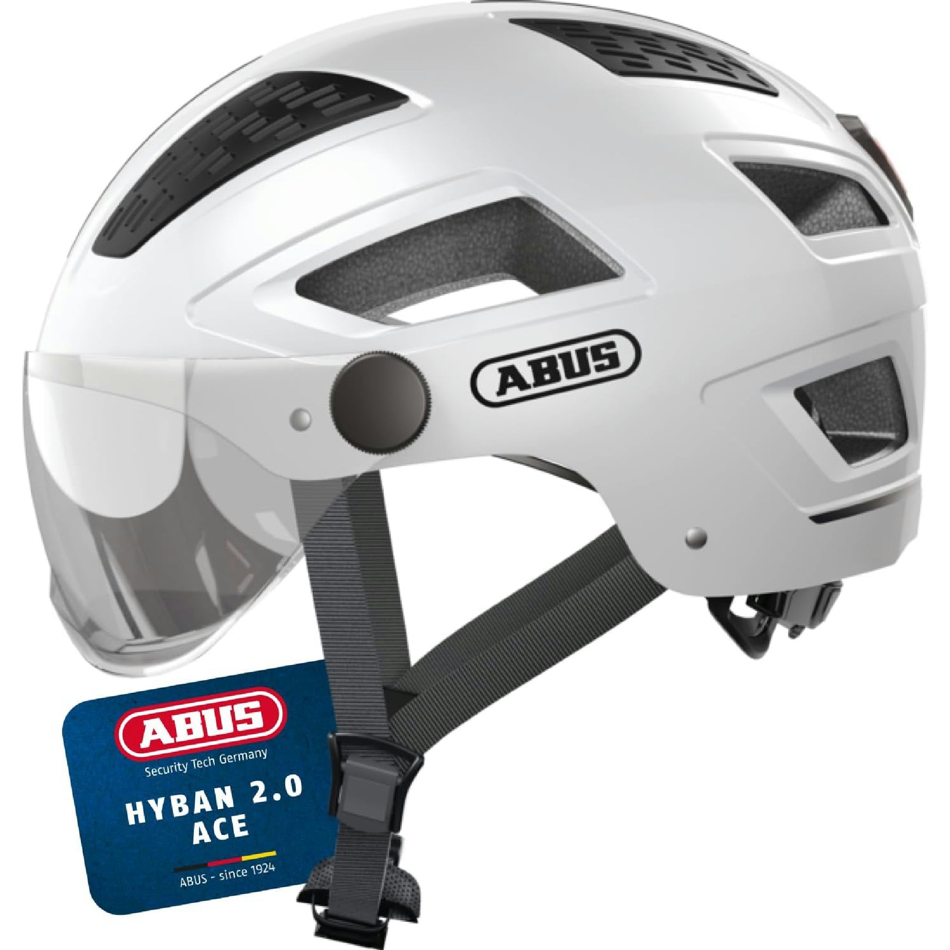 ABUS Stadthelm Hyban 2.0 ACE - Fahrradhelm mit Visier, Licht und ABS-Hartschale - für Damen und Herren - Weiß, Größe M​ Hauptansicht