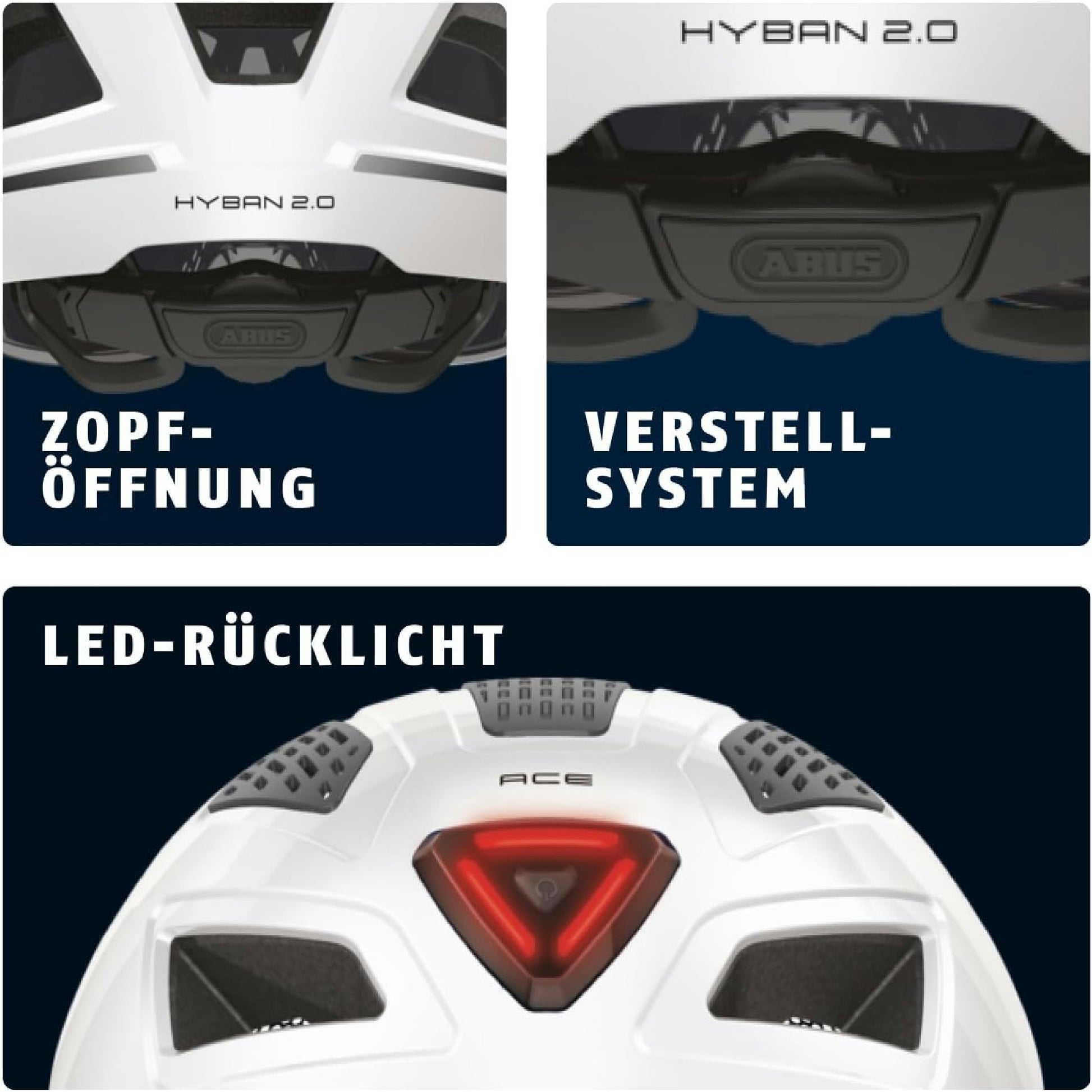 ABUS Stadthelm Hyban 2.0 ACE - Fahrradhelm mit Visier, Licht und ABS-Hartschale - für Damen und Herren - Weiß, Größe M​ Hauptansicht
