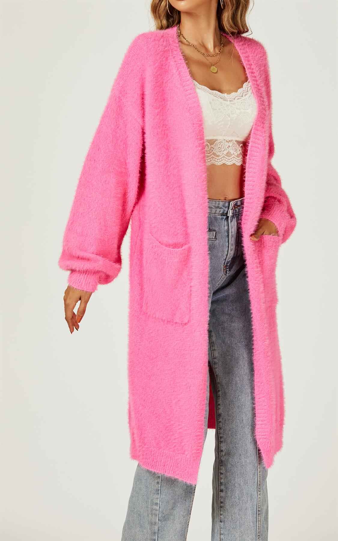 Relaxed Cozy Soft Cardigan In Fuchsia Pink