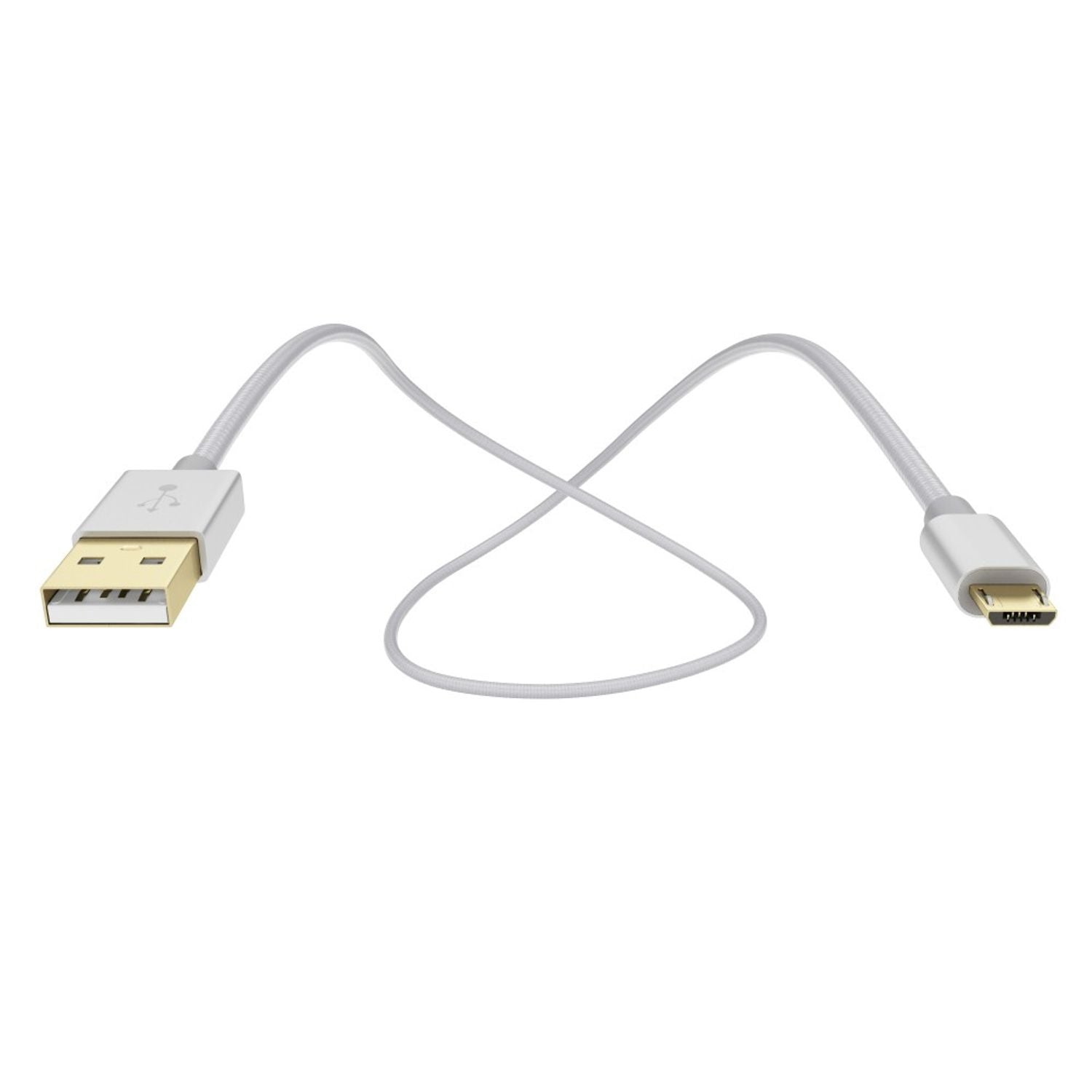Micro-USB-Kabel Nylon umflochten 2 m silber 24k vergoldet Sync Ladekabel