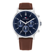 Herrenuhr Tyson Edelstahl silber 44 mm Lederarmband blau Quarz | TOMMY HILFIGER