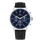 Herrenuhr Tyson Edelstahl silber 44 mm Lederarmband blau Quarz | Tommy Hilfiger