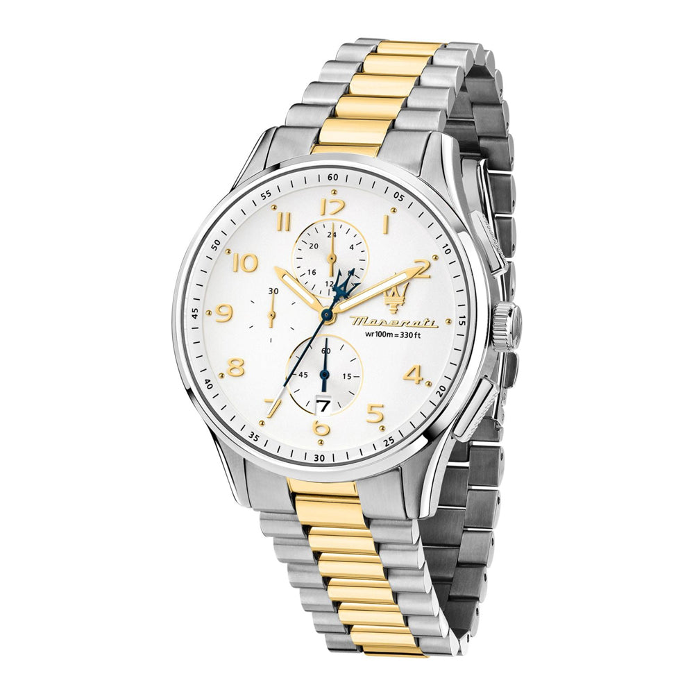 Herrenuhr Chronograph Edelstahl silber-gold 42 mm Quarz | MASERATI