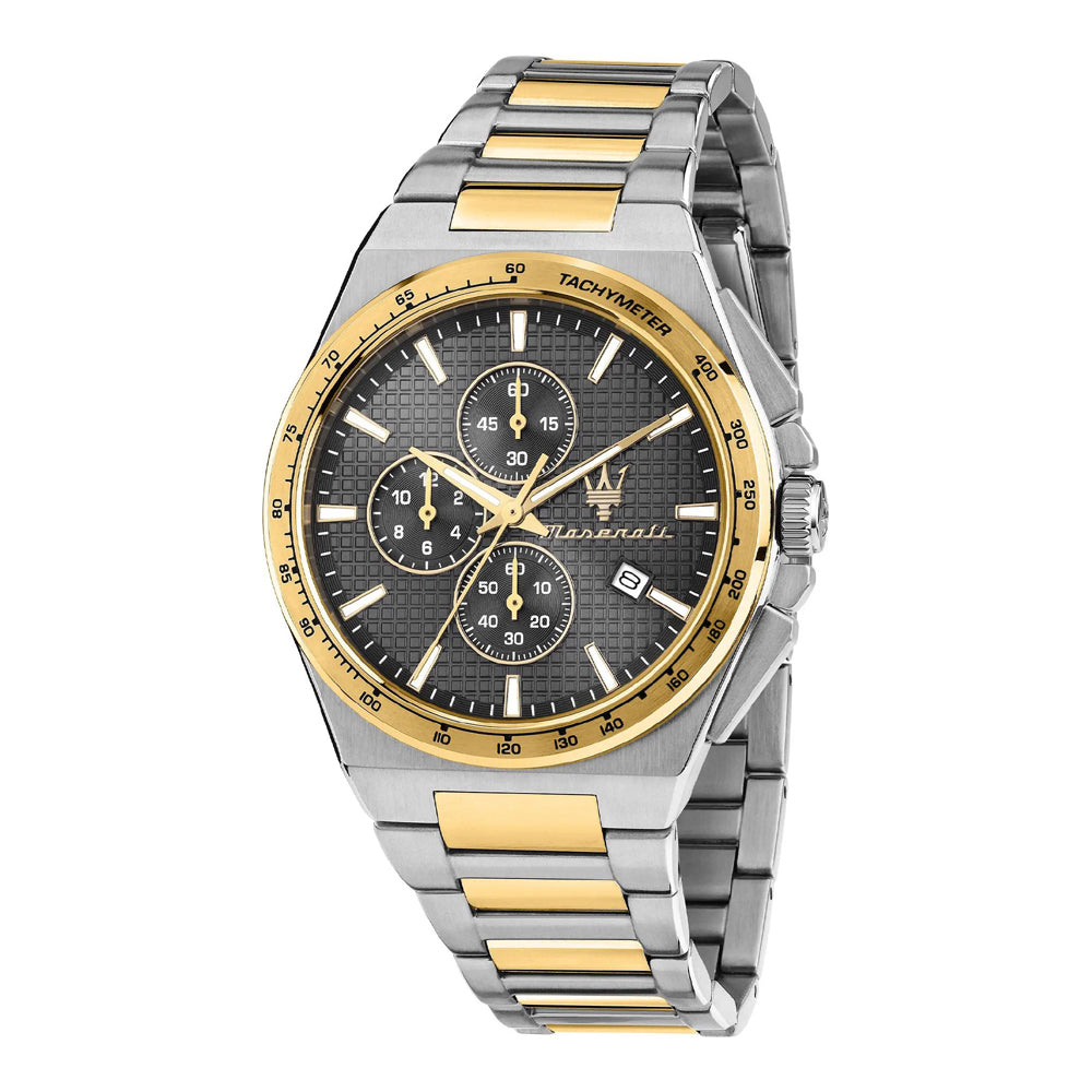 Herrenuhr Chronograph Edelstahl silber-gold 41 mm Quarz Tachymeter | MASERATI