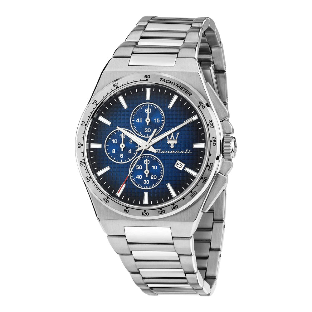 Herrenuhr Chronograph Edelstahl silber 41 mm blaues Zifferblatt Quarz | MASERATI