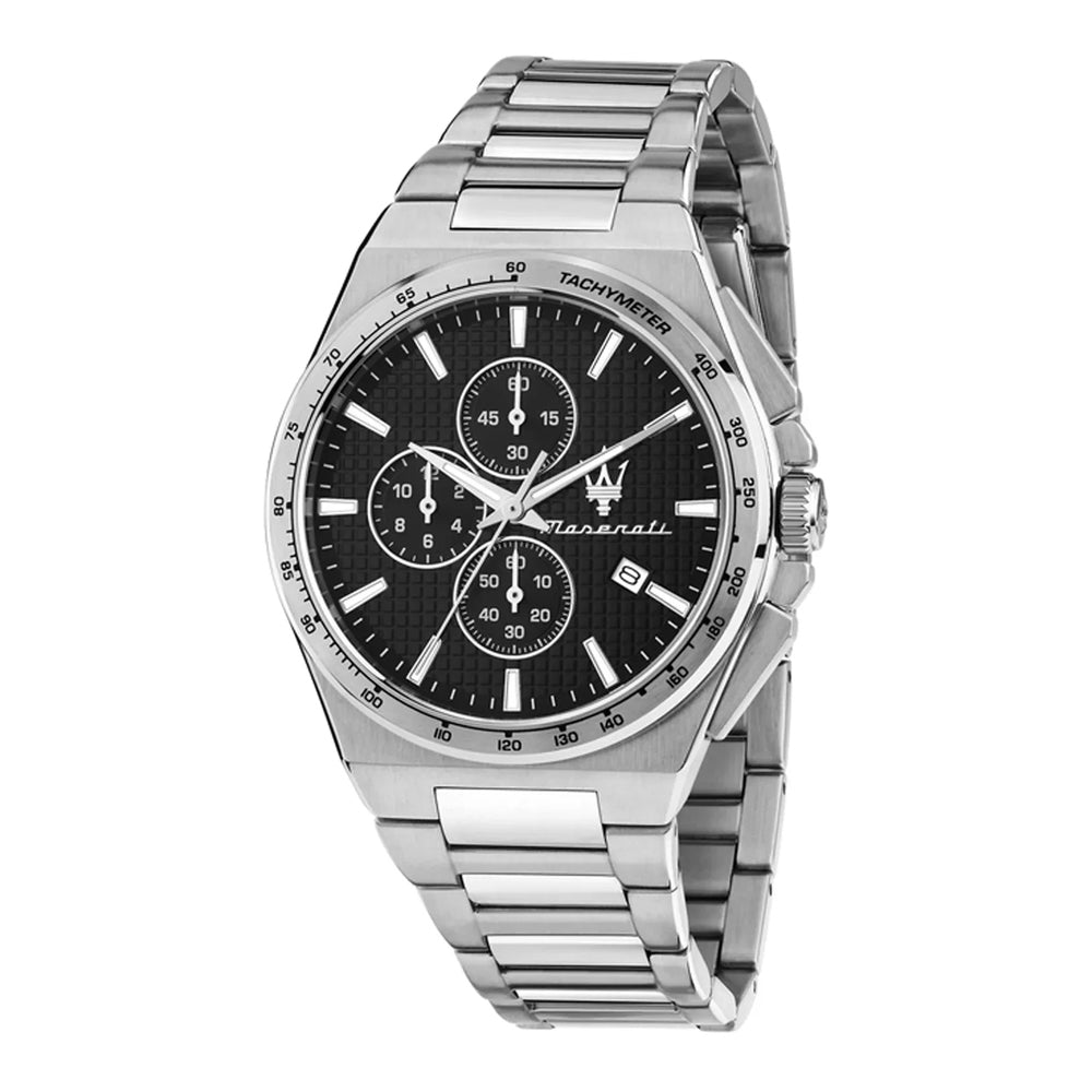 Herrenuhr Chronograph Edelstahl silber 41 mm Quarz schwarzes Zifferblatt