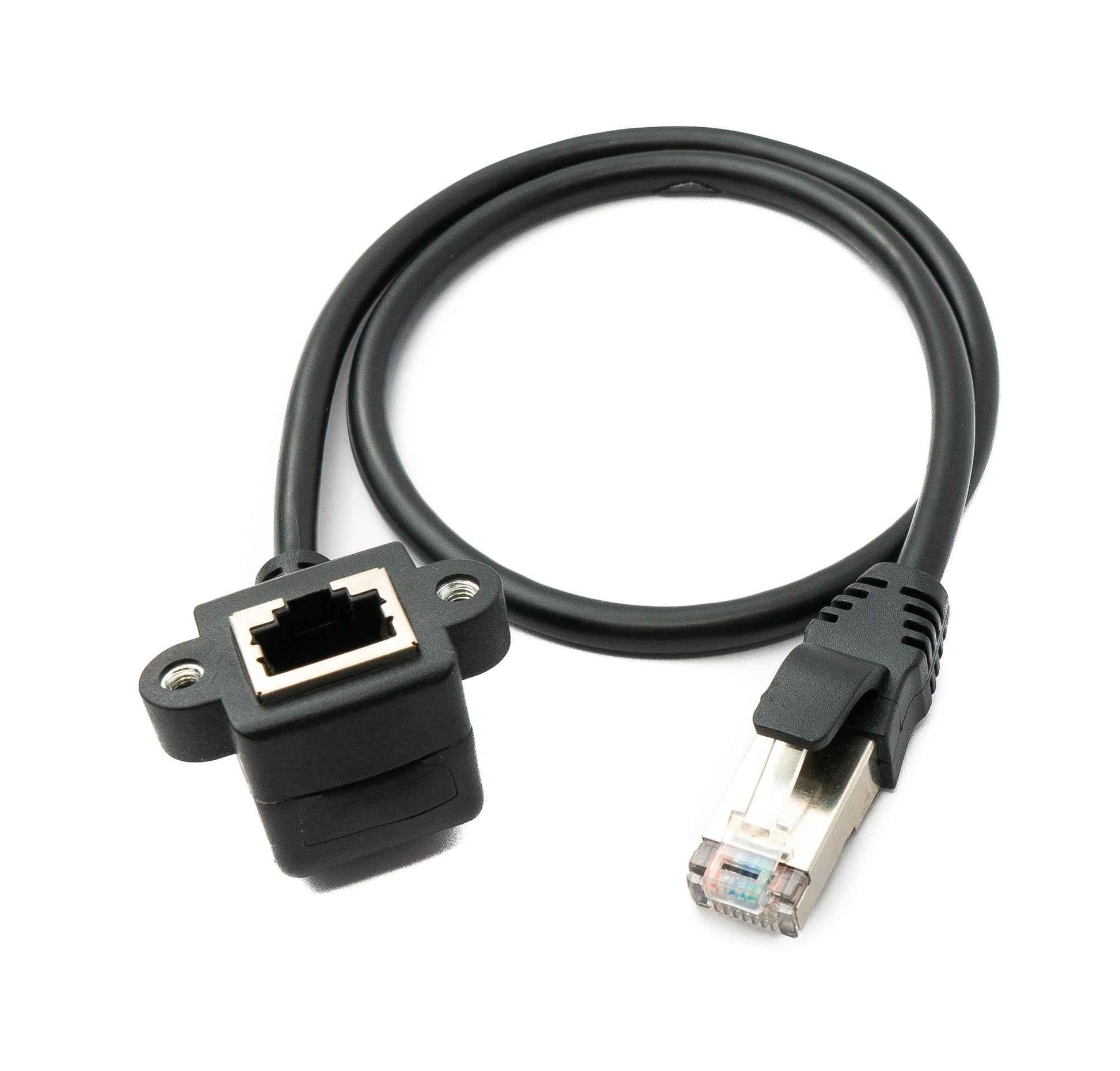 SYSTEM-S LAN Kabel 60 cm 8P8C Buchse zu RJ45 Stecker Winkel Schraube in Schwarz