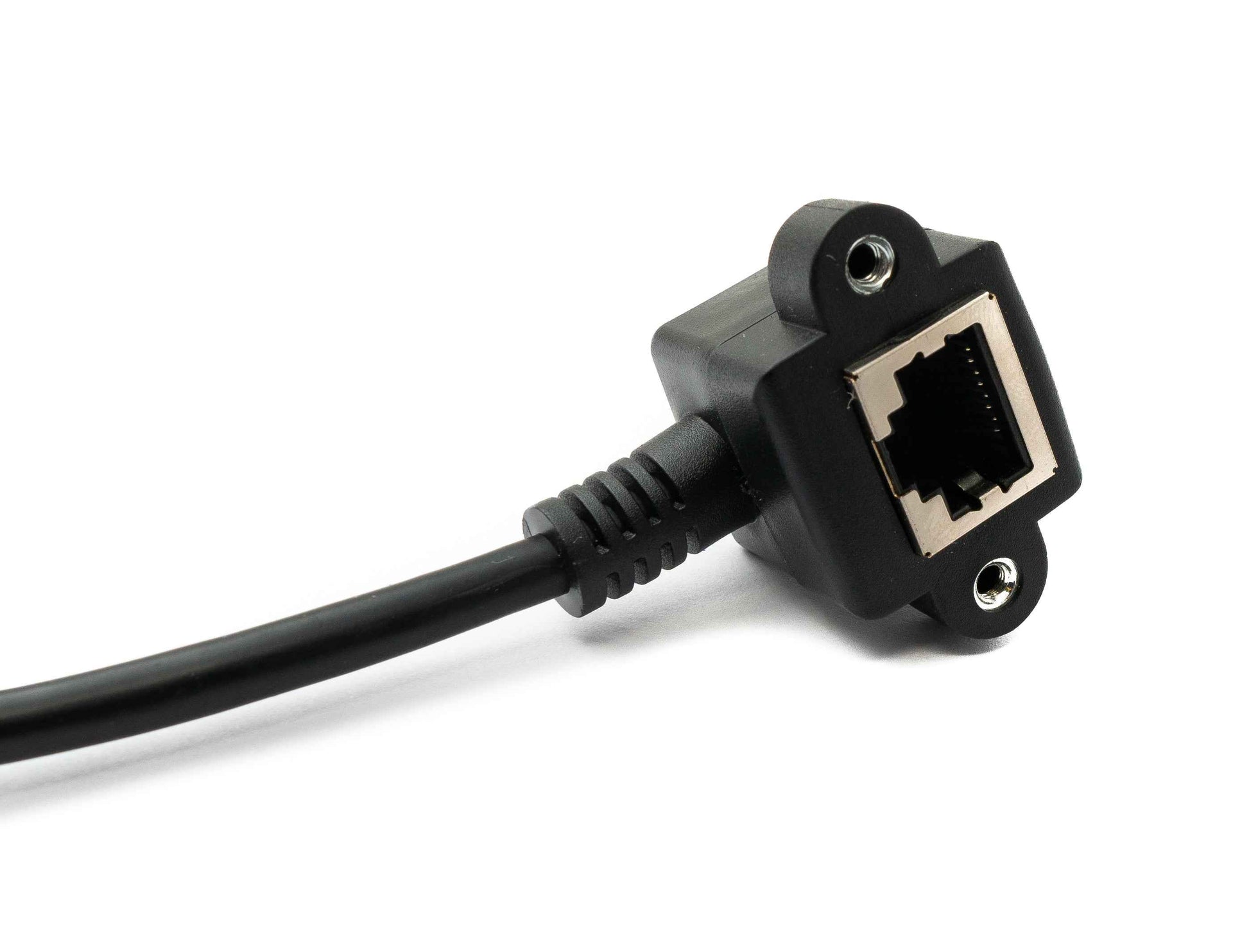 SYSTEM-S LAN Kabel 60 cm 8P8C Buchse zu RJ45 Stecker Winkel Schraube in Schwarz