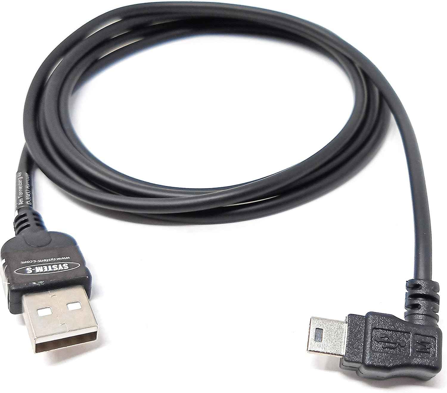 System-S 140 cm USB 2.0 Kabel für USB-A auf USB Mini-B 5-Pin Winkelstecker 90 Grad Links