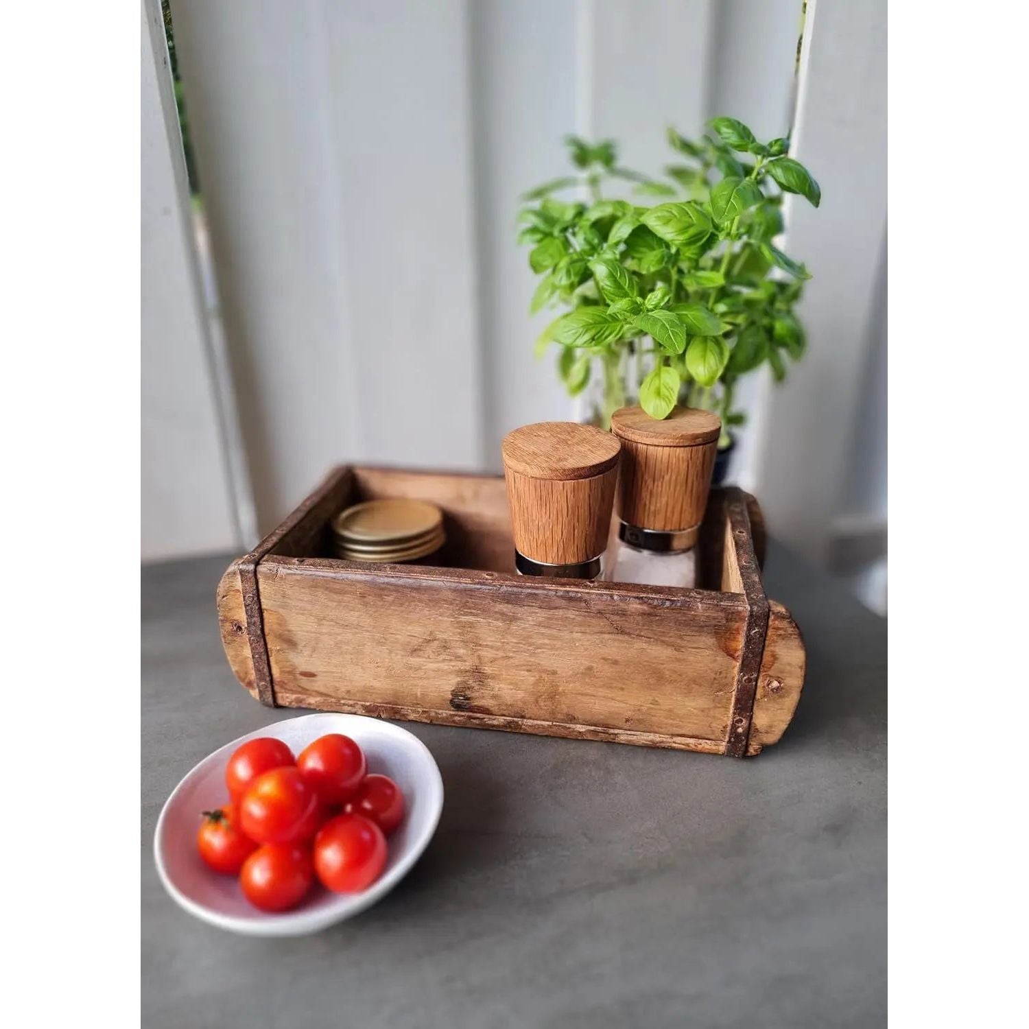 Recycelte Holzkiste, 30 cm, Ziegelform, braune Holzoptik