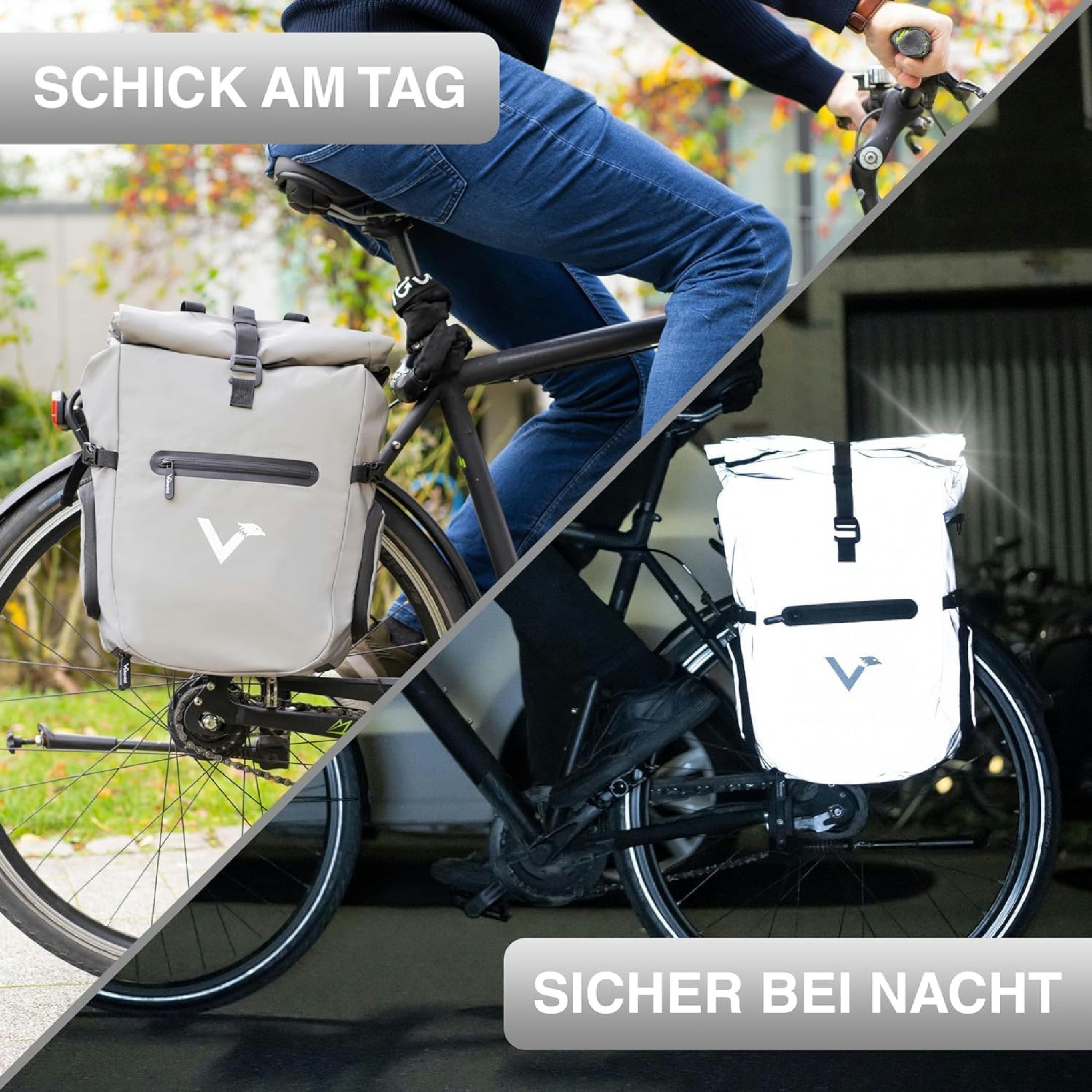 Valkental - Hochwertige & Vollreflektierende Fahrradtasche - 23L - Geeignet als Gepäckträgertasche, Rucksack & Umhängetasche - 100% Wasserdicht Hauptansicht