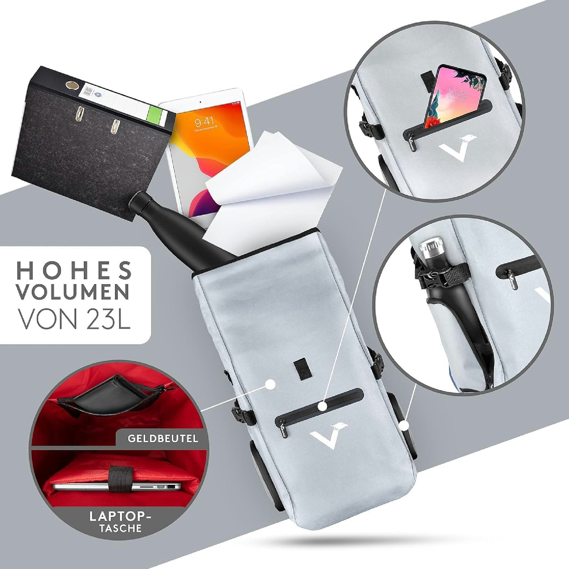 Valkental - Hochwertige & Vollreflektierende Fahrradtasche - 23L - Geeignet als Gepäckträgertasche, Rucksack & Umhängetasche - 100% Wasserdicht Hauptansicht